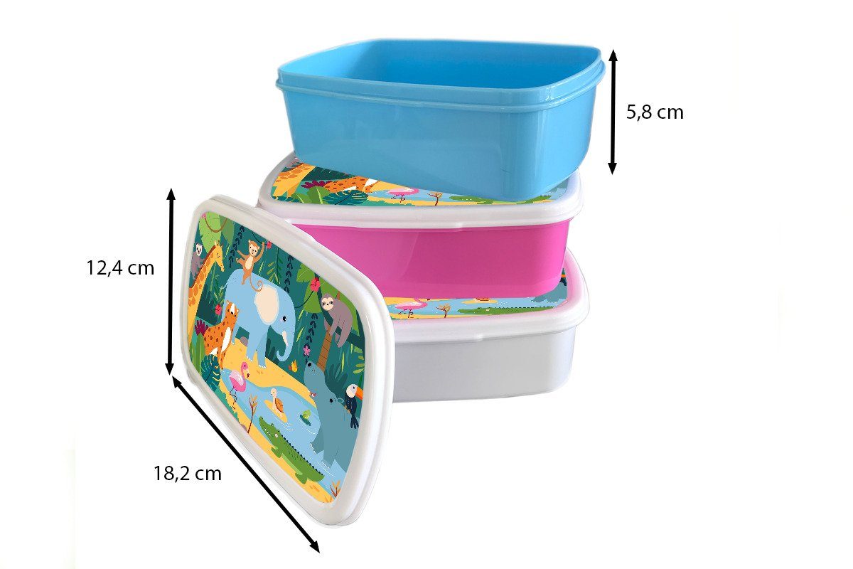Dschungel Erwachsene, Snackbox, Kunststoff, für Tiere Kinder, Brotdose - Kunststoff Design MuchoWow Kind, Lunchbox rosa - - Brotbox (2-tlg), Mädchen,