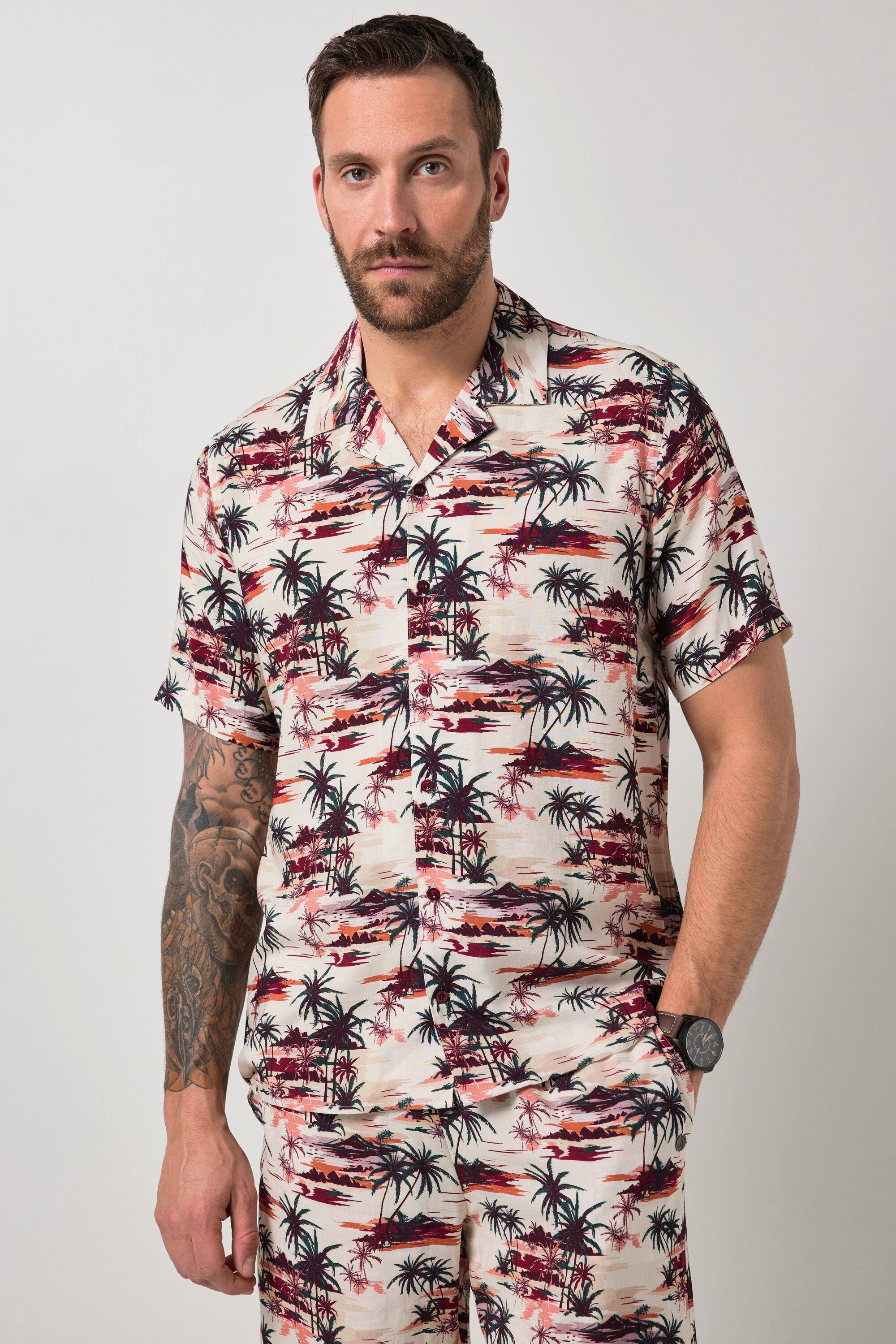 Kurzarmhemd Hemd Halbarm Cuba-Kragen Alloverprint Cuba Fit