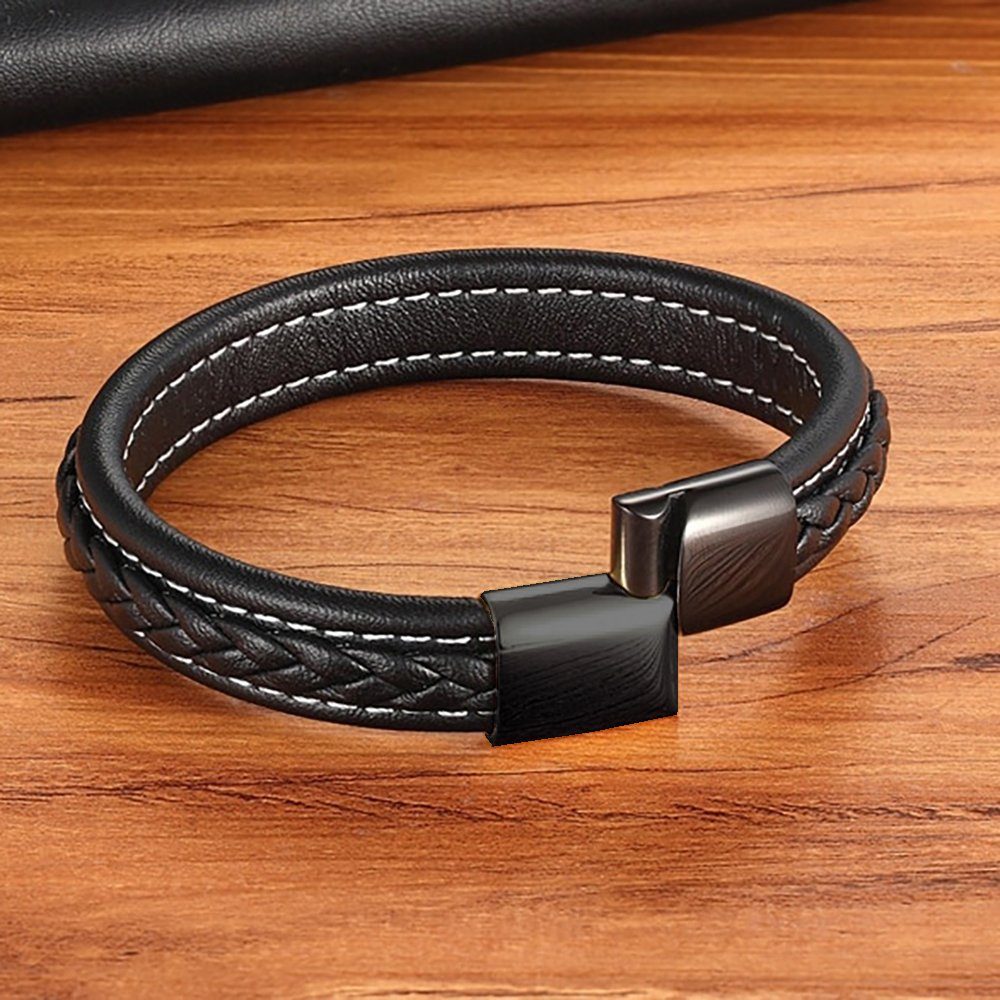 Lederarmband geflochten Armband Schmuckbox), Leder schwarz Magnetverschluss sicheres Leder, aus für elegantes verschließen mit (inkl. ein NAHLE