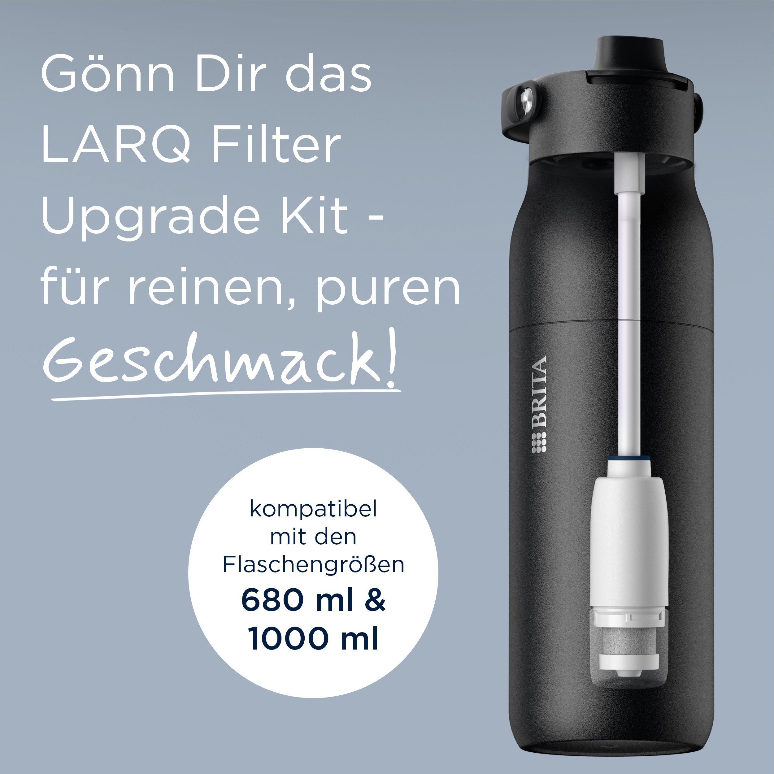 BRITA Wasserfilter BRITA LARQ Filter Upgrade Kit inkl. 1x Filterkartusche - Starter Kit, Zubehör für alle BRITA LARQ essential Flaschen 680 ml und 1 L, Wasserfilter für BRITA LARQ Essential Trinkflaschen (680 ml / 1000 ml)