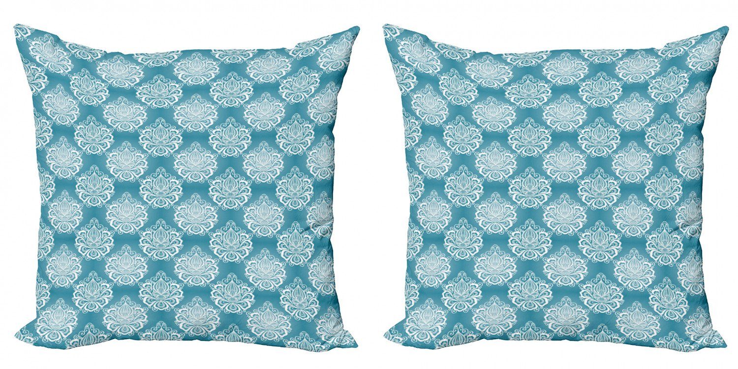 Kissenbezüge Modern Accent Doppelseitiger Digitaldruck, Abakuhaus (2 Stück), Blau und weiß Curly Blumen