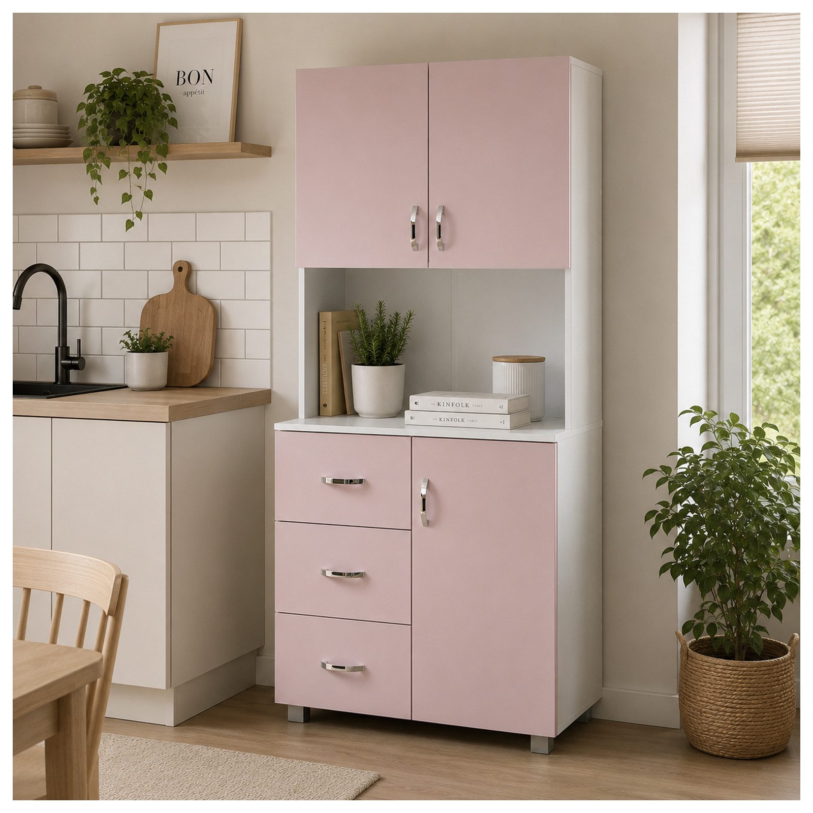 HTI-Living Küchenbuffet Küchenschrank Blanca Rosa Weiß (1 Stück, 1-St., 1 Schrank) Küchenbuffet 6 Regalfächer 3 Schubladen
