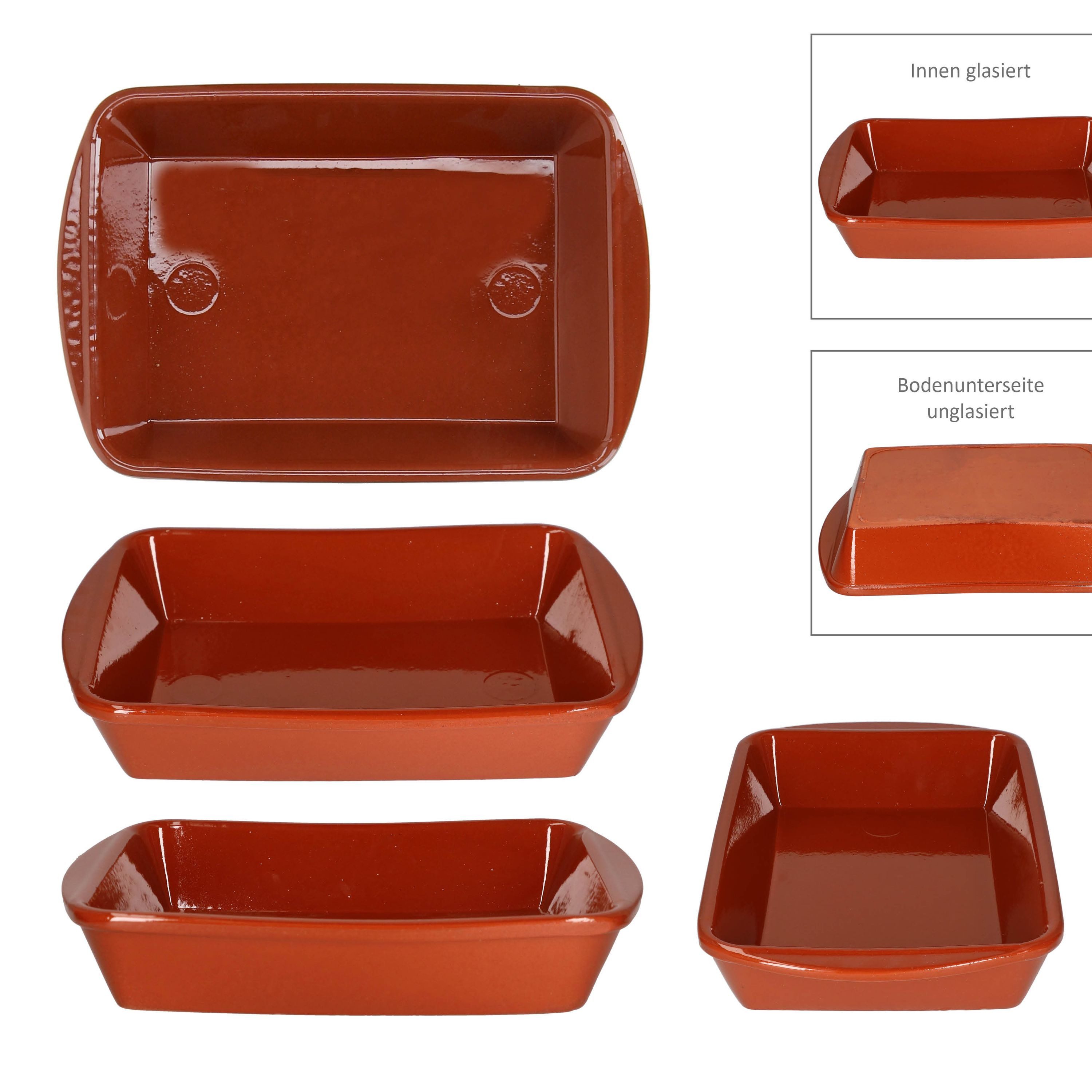 MamboCat Auflaufform 2er Set Ton-Auflaufform ECKI L 1L 28,5x19cm Backform Kuchen Airfryer, Steingut – Bild 5 von 5