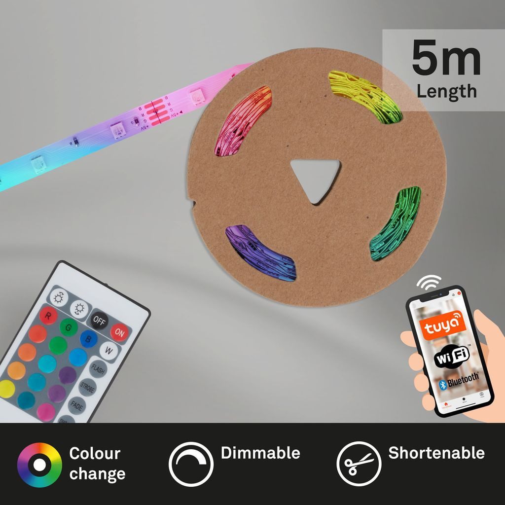 Briloner Leuchten LED-Streifen 2256-150, 150-flammig, LED Strip Smart, 5m, Weiß, 17,5W, Wohnzimmer, Party, Gaming, LED Band