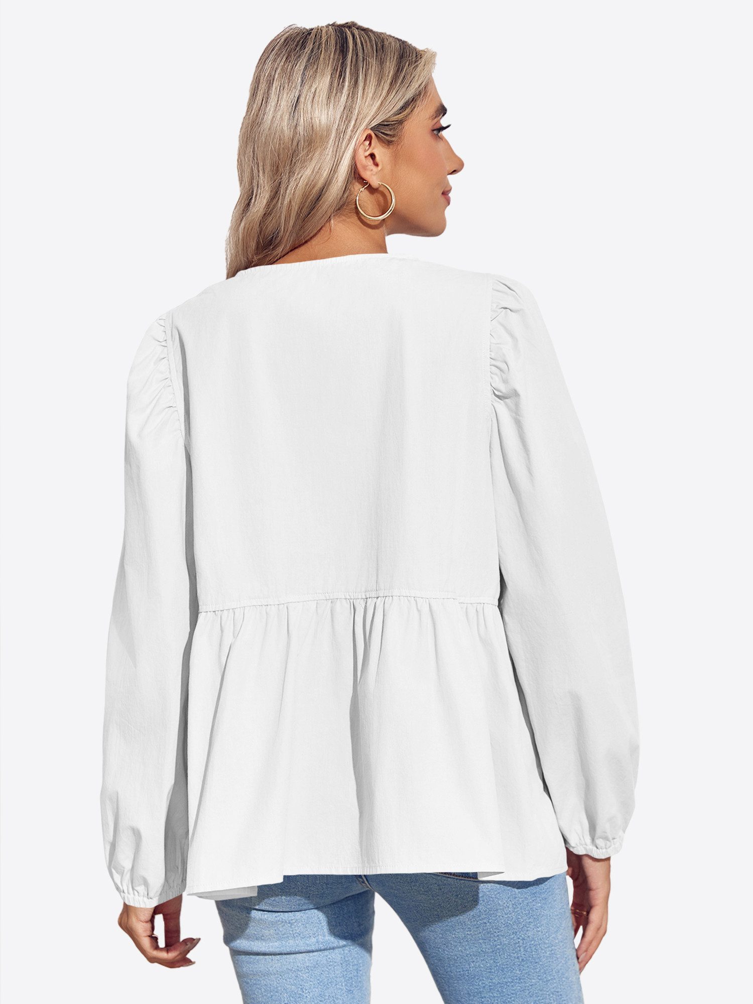 Imily Bela Blusenshirt Damen Blasenärmel Krawatte Hemd (Packung, 1-tlg., 1p günstig online kaufen