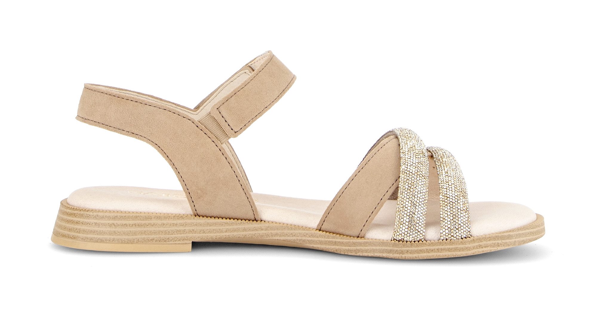 Gabor Riemchensandale Blockabsatz, Sandalette, Sommerschuh mit glänzenden Schmucksteinen