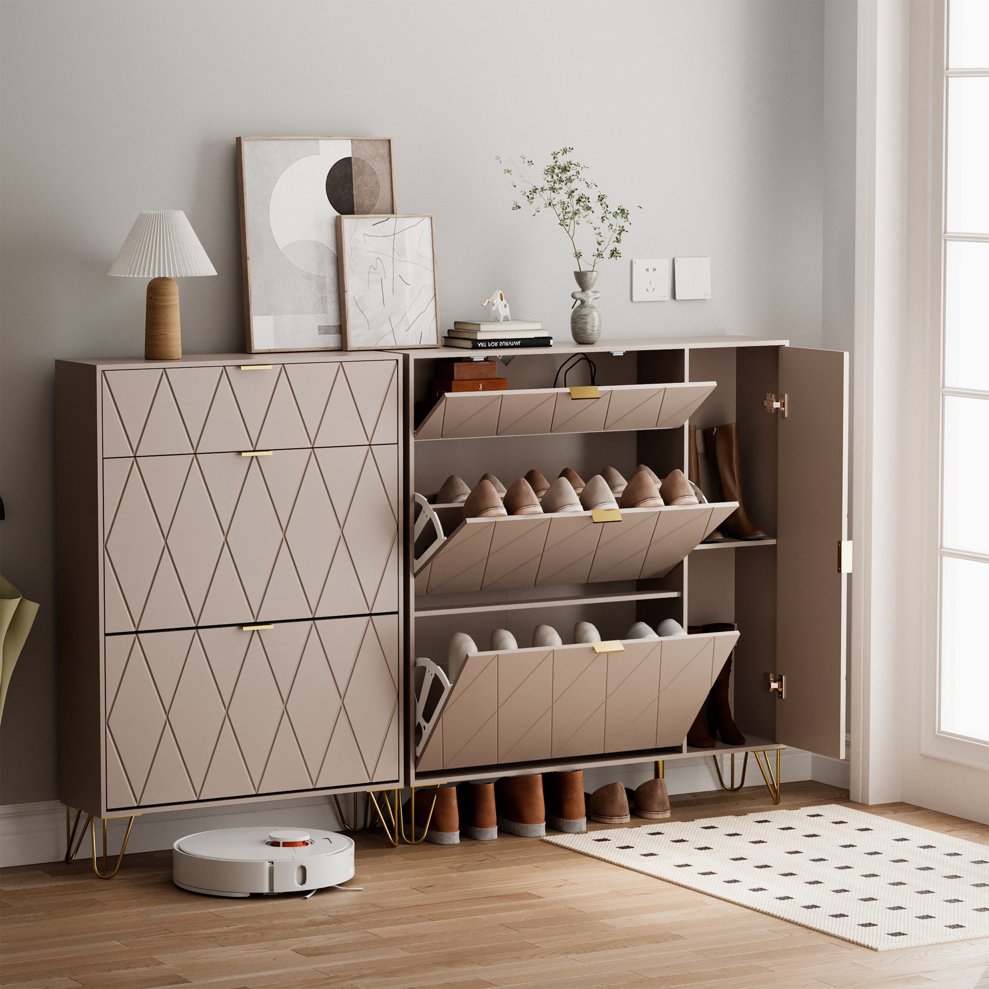 UEV Schuhschrank mit 4 Klappen schmal Schuhkipper Schuhregal (Packung, 105x24x120cm) verstellbare und herausnehmbare Trennwände für verschiedene Schuhtypen