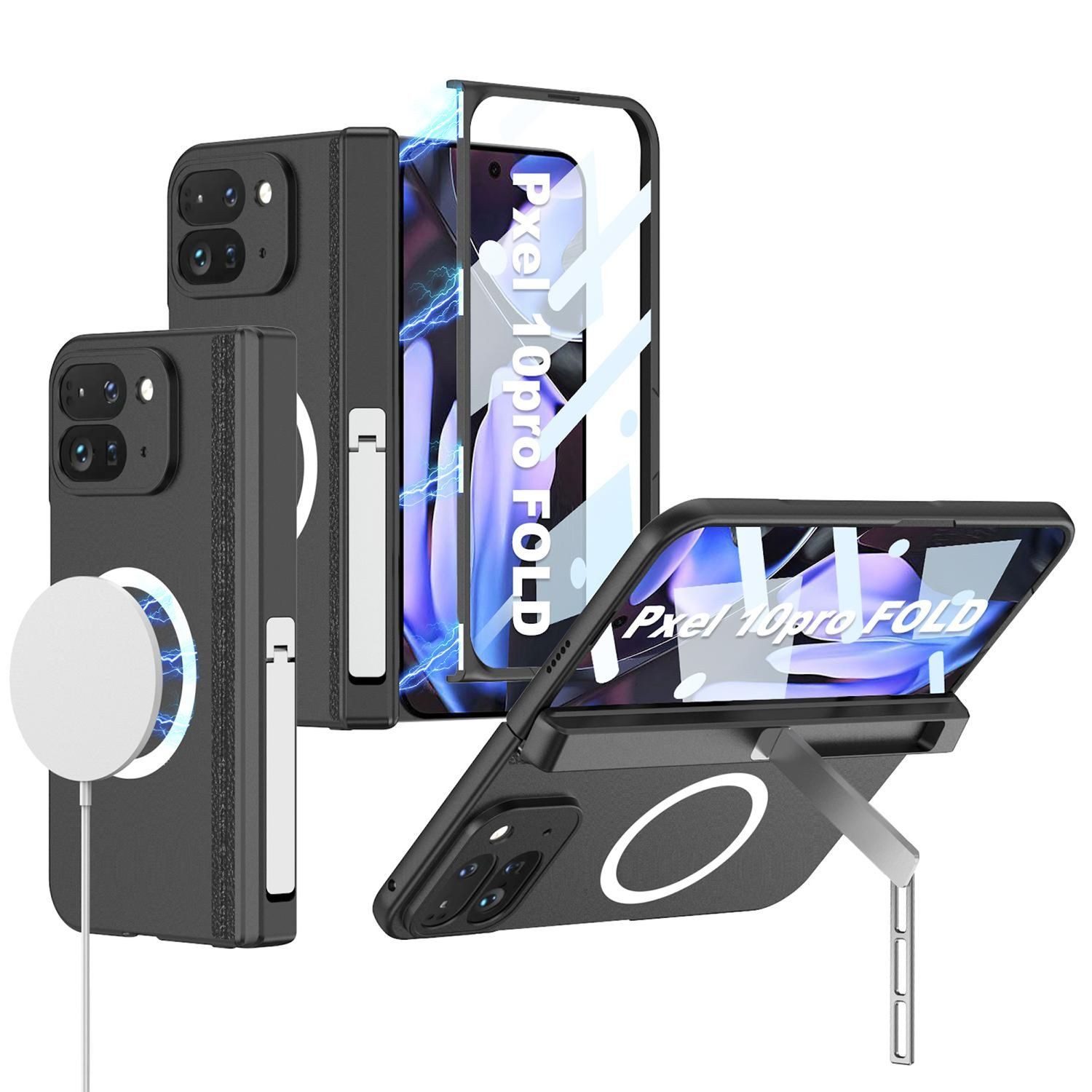 Wigento Handyhülle Für Google Pixel 10 Pro Fold MagSafe Flip Hülle Displayschutz Ständer, MagSafe Flip Hülle mit integriertem Displayschutz und Ständer
