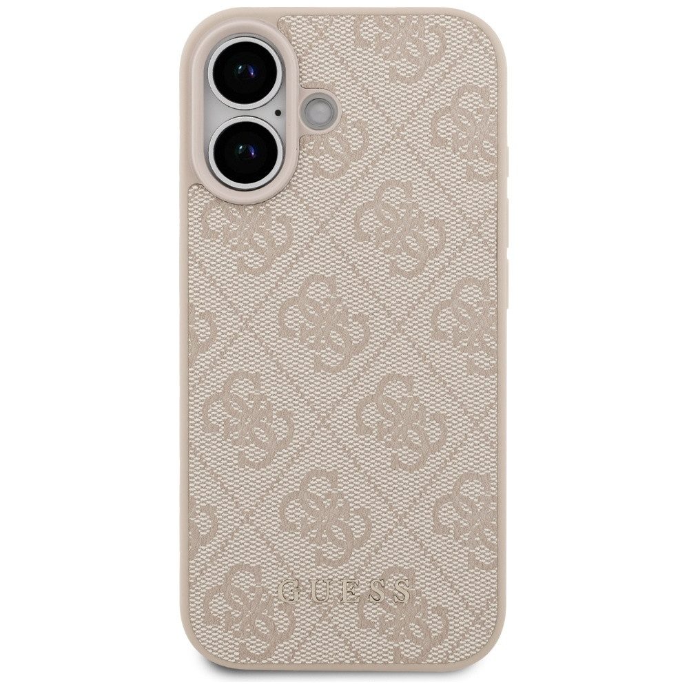 Guess Handyhülle iPhone 17 Kunstleder rosa Classic Logo goldfarben Metall 6,3 Zoll, Kantenschutz