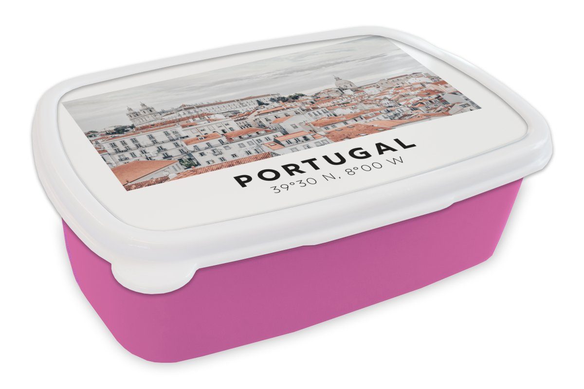 MuchoWow Lunchbox Portugal - Europa - Rot - Silhouette, Kunststoff, (2-tlg), Brotbox für Erwachsene, Brotdose Kinder, Snackbox, Mädchen, Kunststoff rosa | Lunchboxen