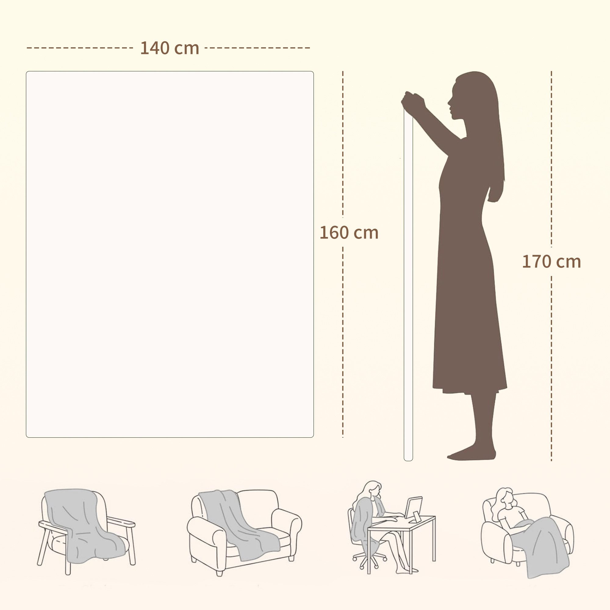 HOMCOM Heizdecke Kunst-Fleece, Polyesterfüllung, Wärmegeräte, 1-tlg., Kuscheldecken, 5 Heizstufen, Cremeweiß