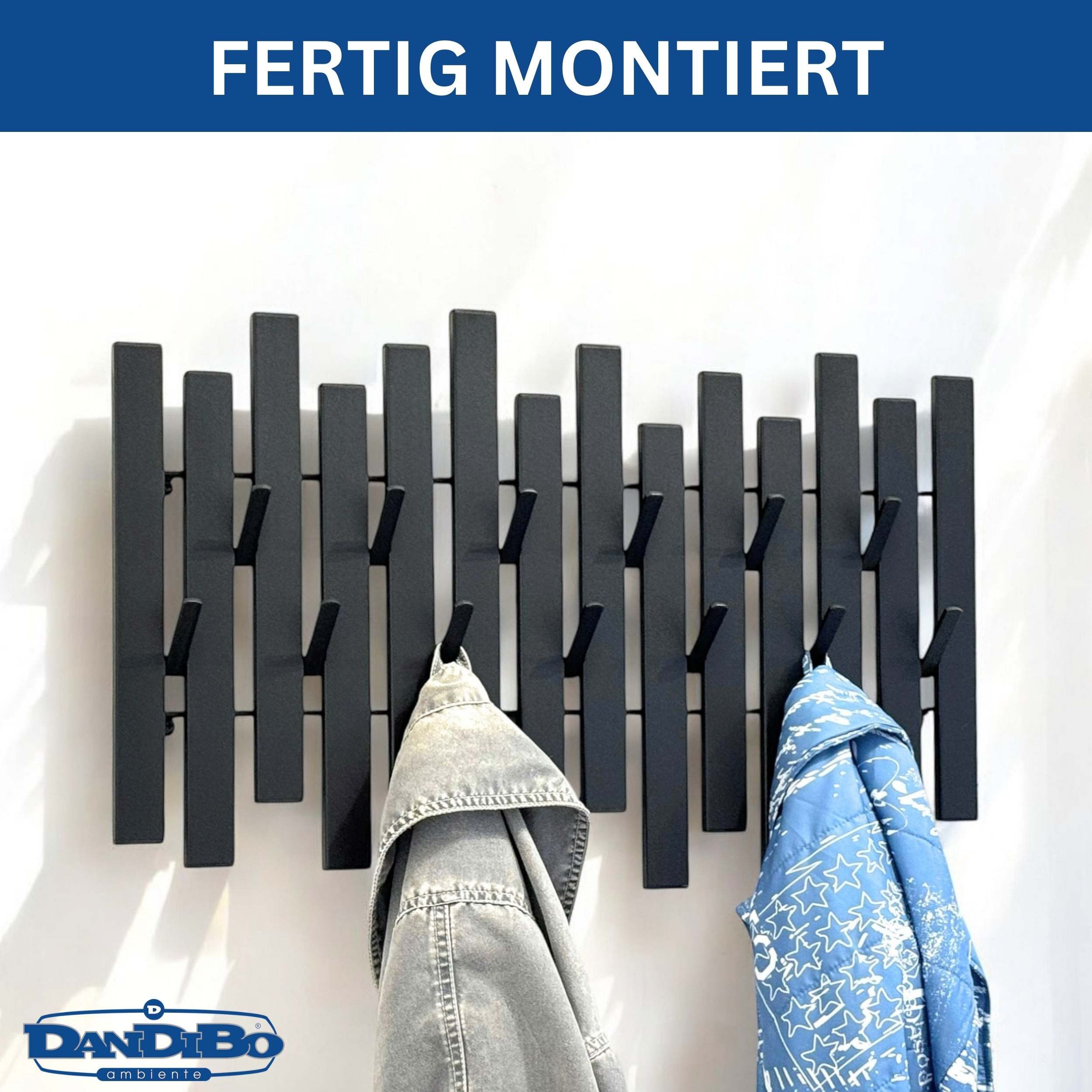 DanDiBo Wandgarderobe Schwarz Metall Modern 96637 Garderobe Wand mit Haken Garderobenleiste (Paneel), Hakenleiste Garderobenhaken Schmal auch als Handtuchhalter – Bild 4 von 5