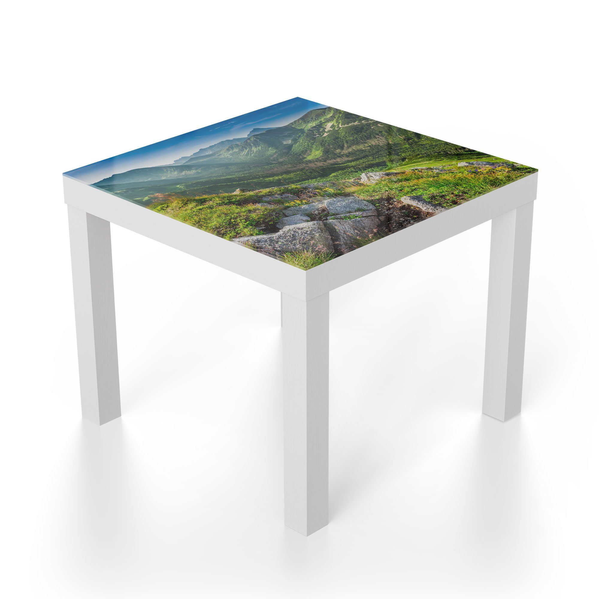 DEQORI über modern Beistelltisch 'Blick Couchtisch Glas Tatra', Weiß Glastisch Hohe