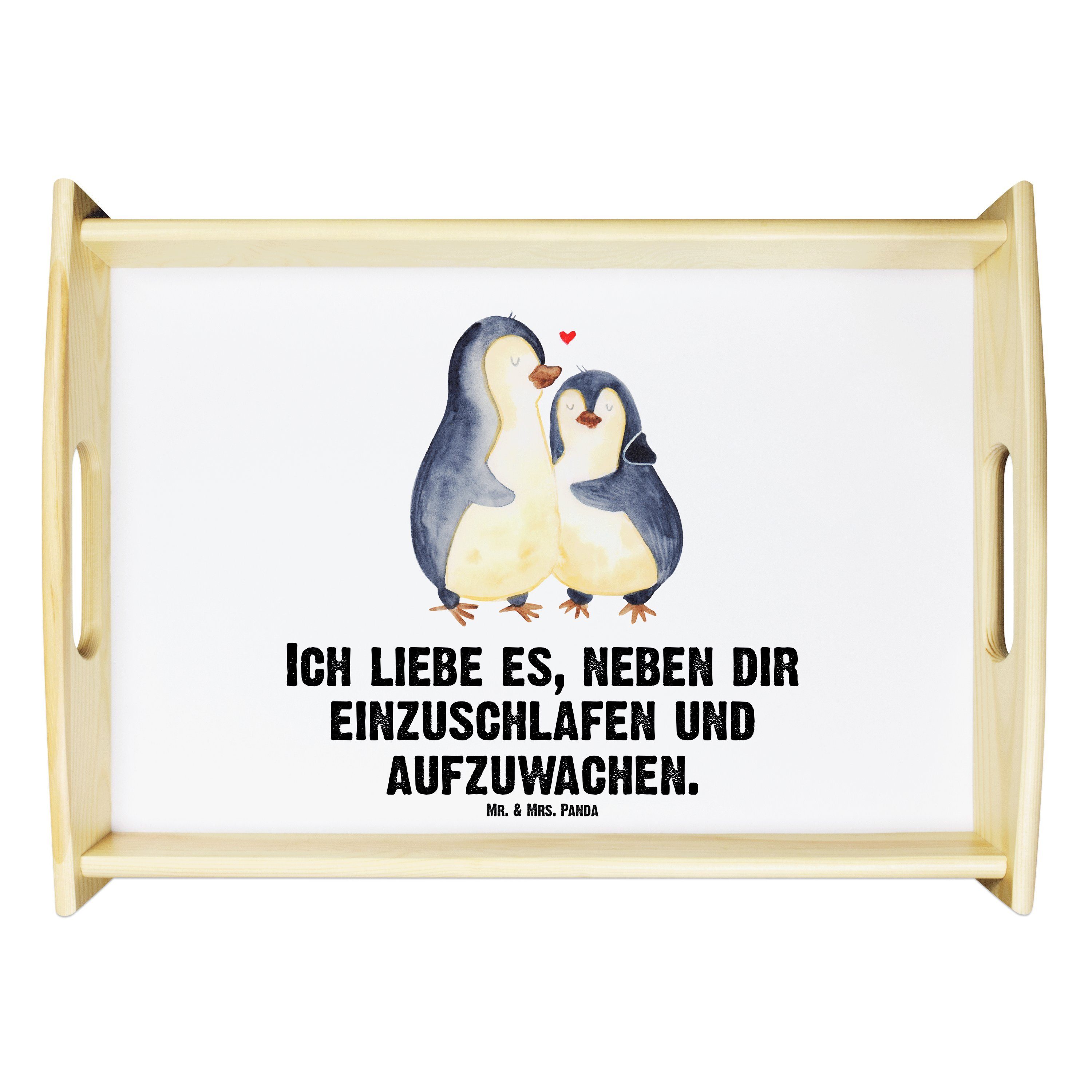 Mr. & Mrs. Panda Tablett Pinguine Einschlafen - Weiß - Geschenk, Tablett, Frühstückstablett, G, Echtholz lasiert, (1-tlg)