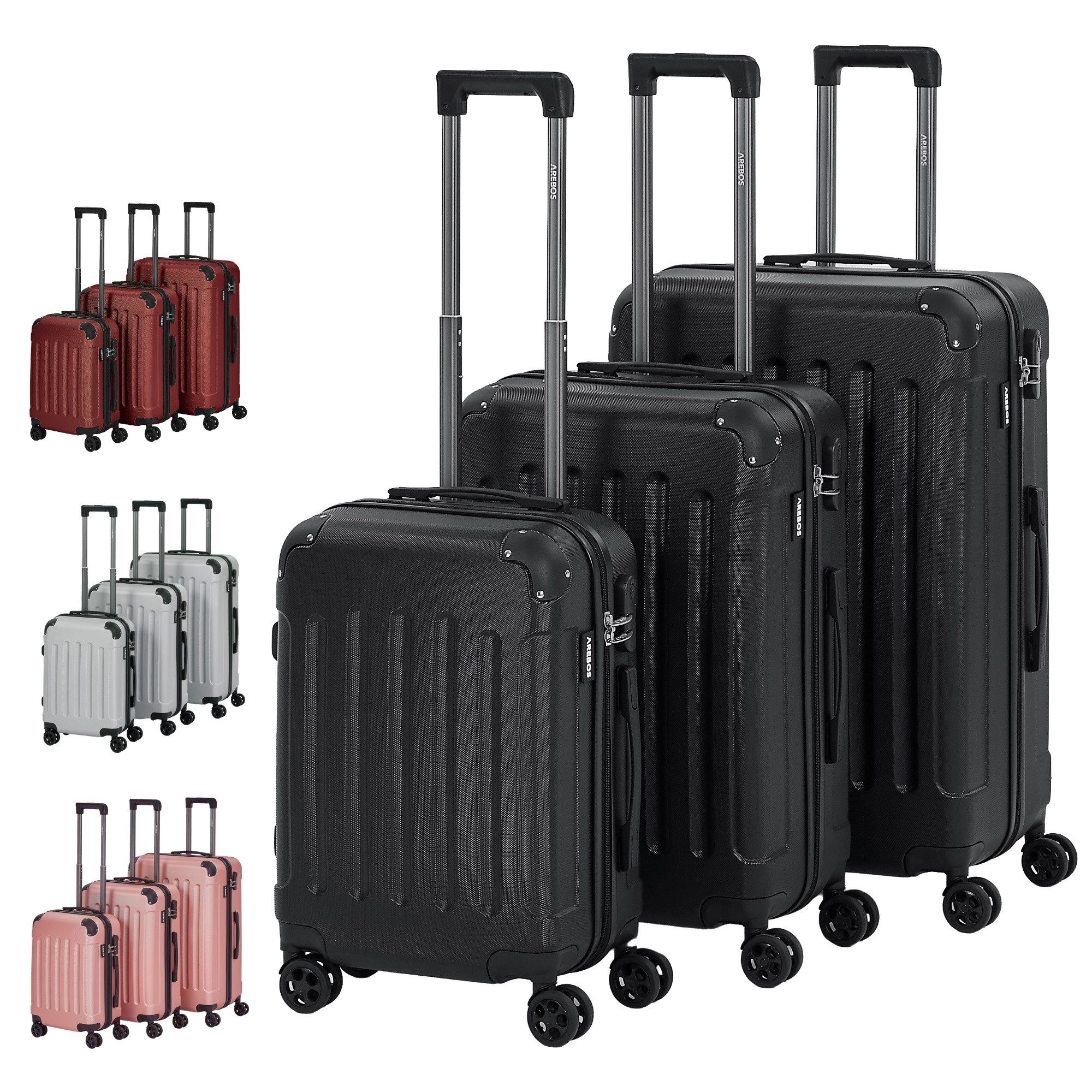 Arebos Koffer Reisekoffer 3er Set Hartschalen Koffer Trolley M-L-XL-Set, 4 Rollen
