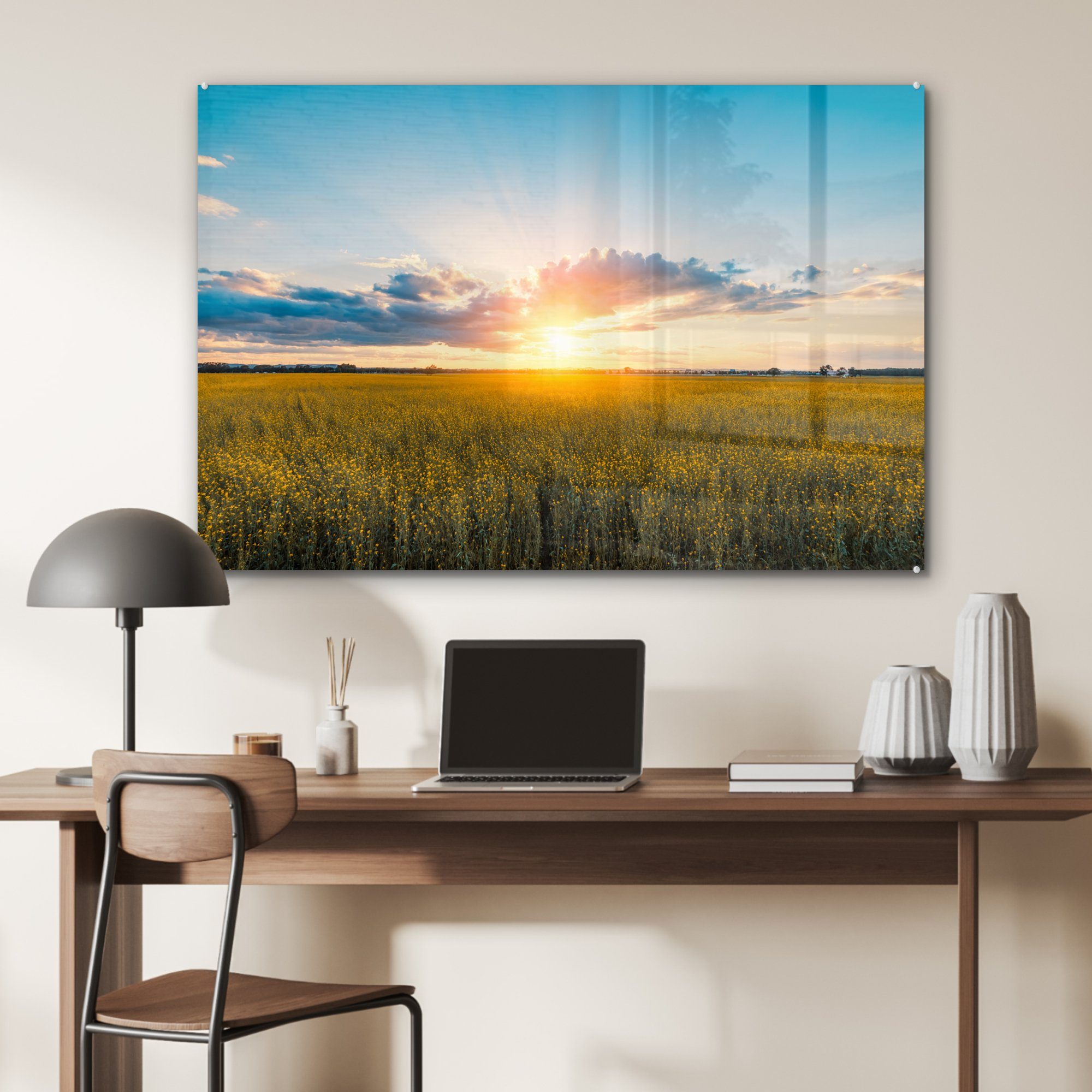 Acrylglasbilder Wohnzimmer Sonnenuntergang, St), Rapsfeld & Acrylglasbild Schlafzimmer bei MuchoWow (1