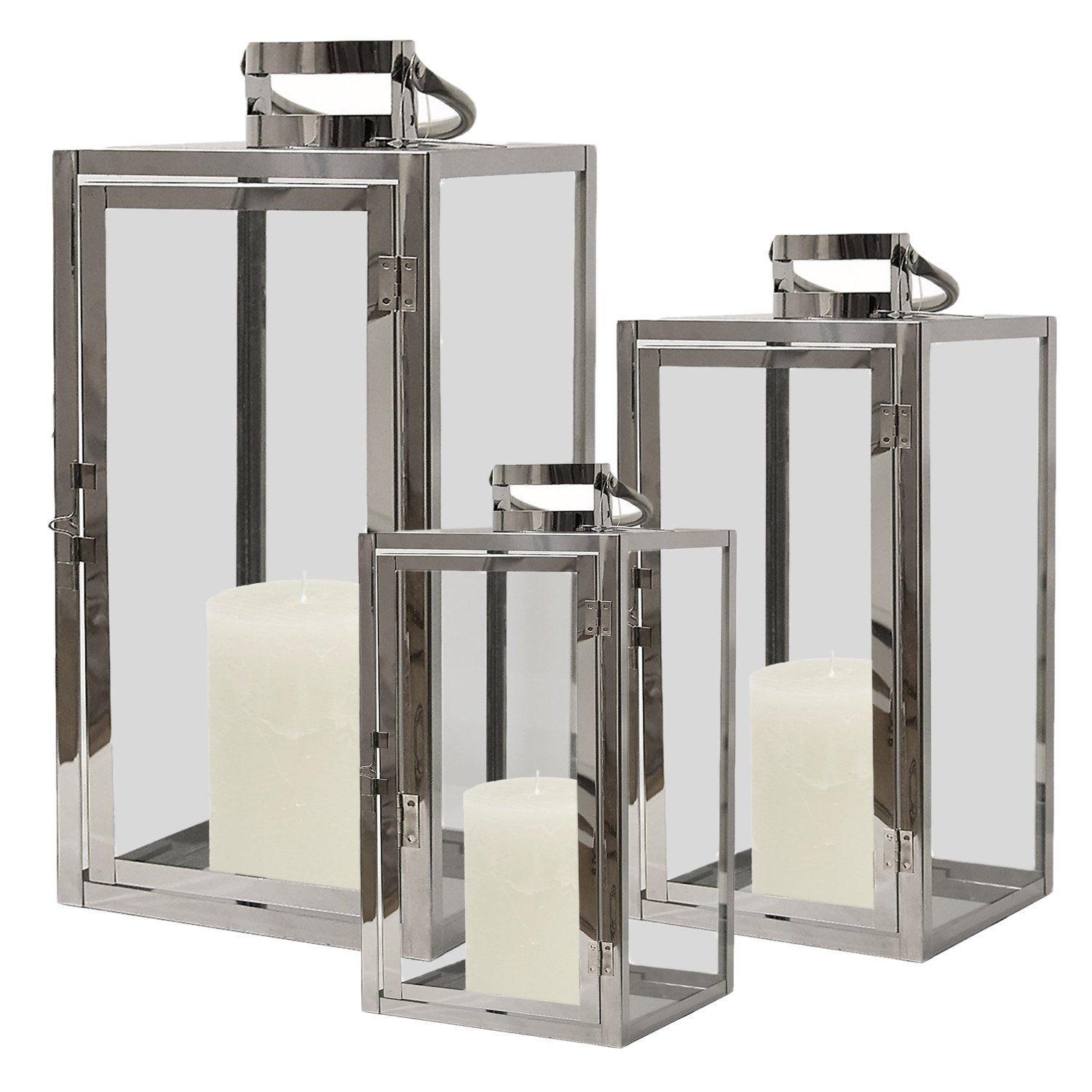 Mojawo Laterne XL Edelstahl Laternen 3er Set Gartenlaternen Edelstahl Glas Silber
