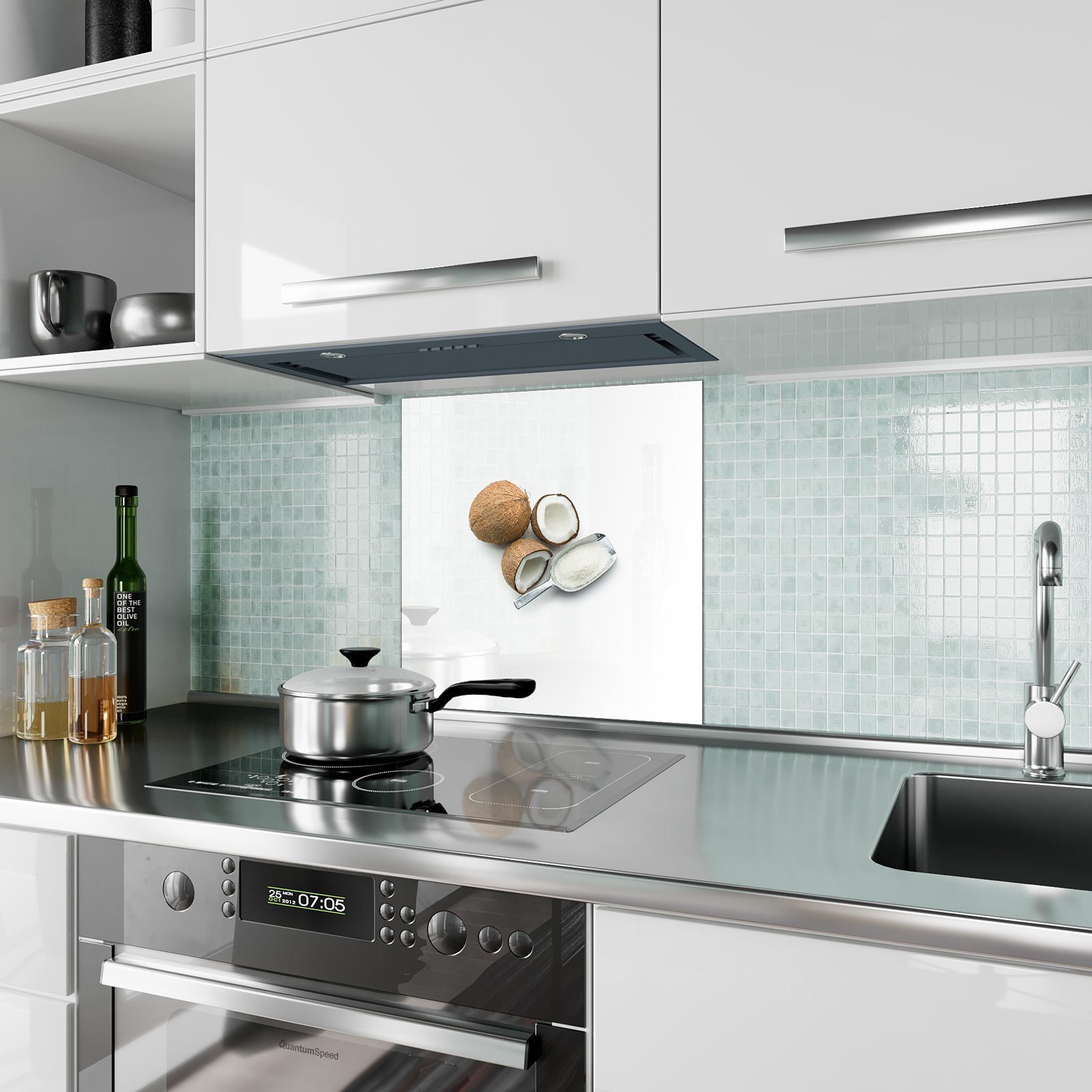 Primedeco Spritzschutz gerieben Küchenrückwand Küchenrückwand mit Glas Kokosnuss Motiv