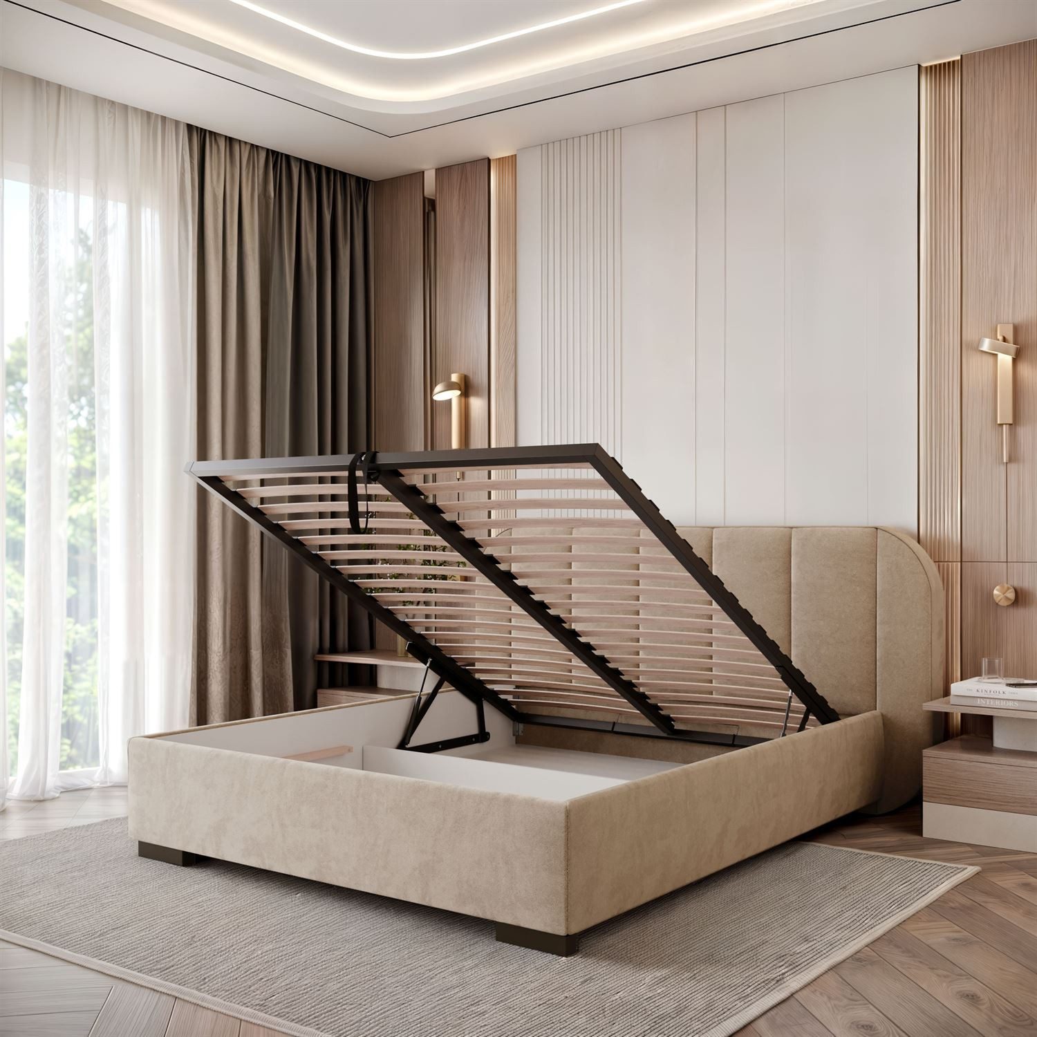 Lookway Polsterbett AMARA mit Bettkasten und Lattenrost (Bett mit Metallgestell), gepolsterts Kopfteil