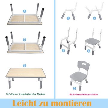 AUFUN Kindertisch Kindersitzgruppe mit 4 Stühlen Set Höhenverstellbar Kindermöbel