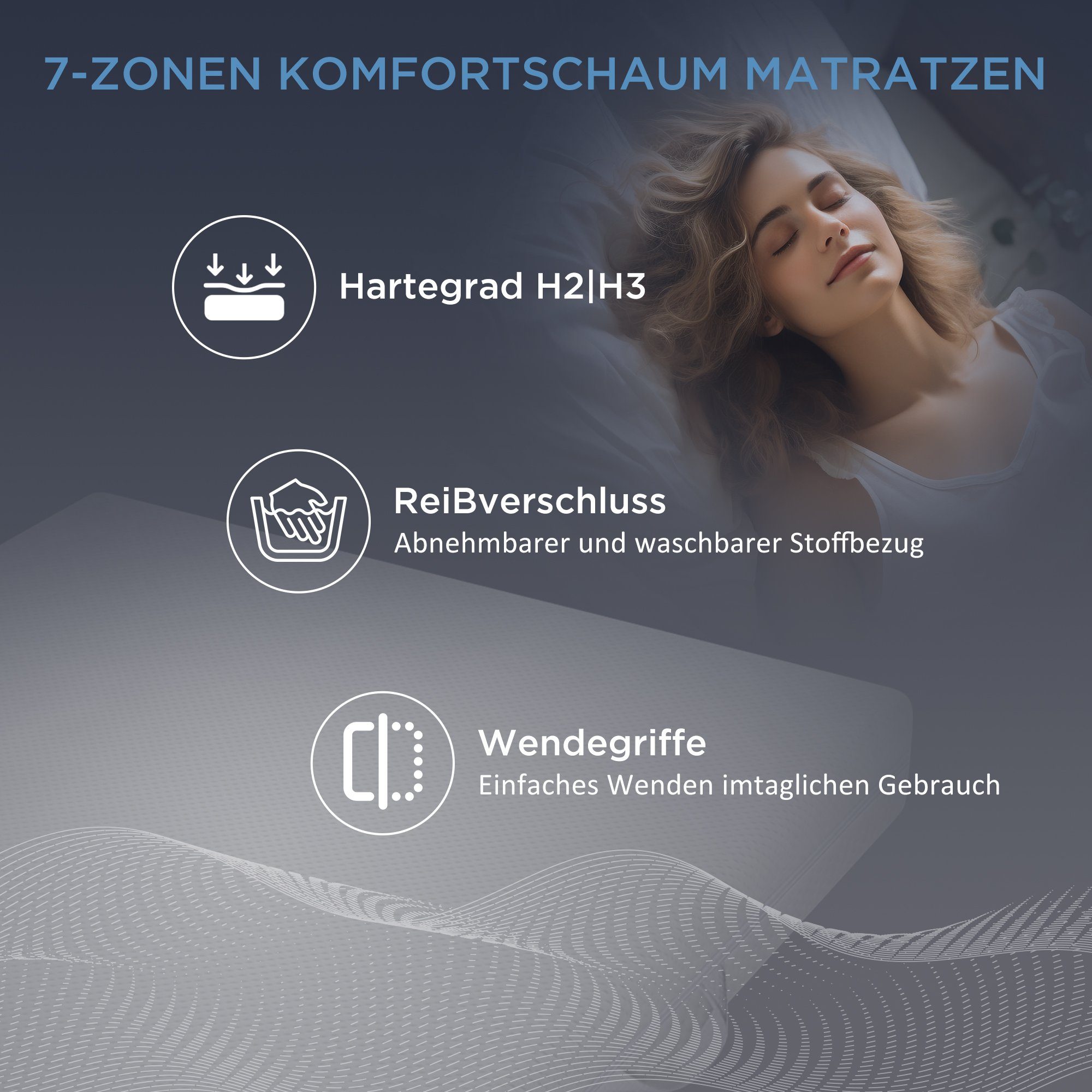 Kaltschaummatratze 7 Zonen, H2 und H3, SOFTWEARY, 16 cm hoch, (90x200 cm), waschbarer Bezug