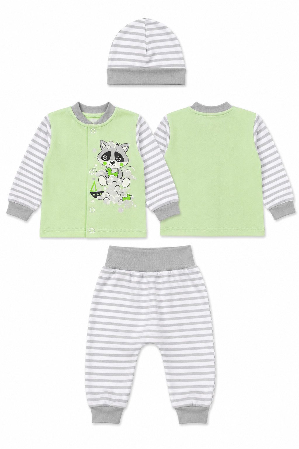 La Bortini Langarmshirt & Hose Baby Anzug Hemdchen Hose Mütze in Grün (unisex, für Jungen und Mädchen, Erstlingsset für Neugeborene, 3-teilig) aus Baumwolle, in – Bild 2 von 2