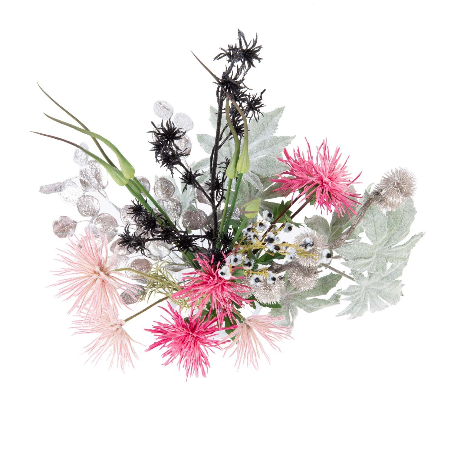 Kunstblumenstrauß Kunst Silvester Strauß KAAMI, Chrysantheme, pink-Silber, 90cm, Ø45cm, artplants, Höhe 90.0 cm