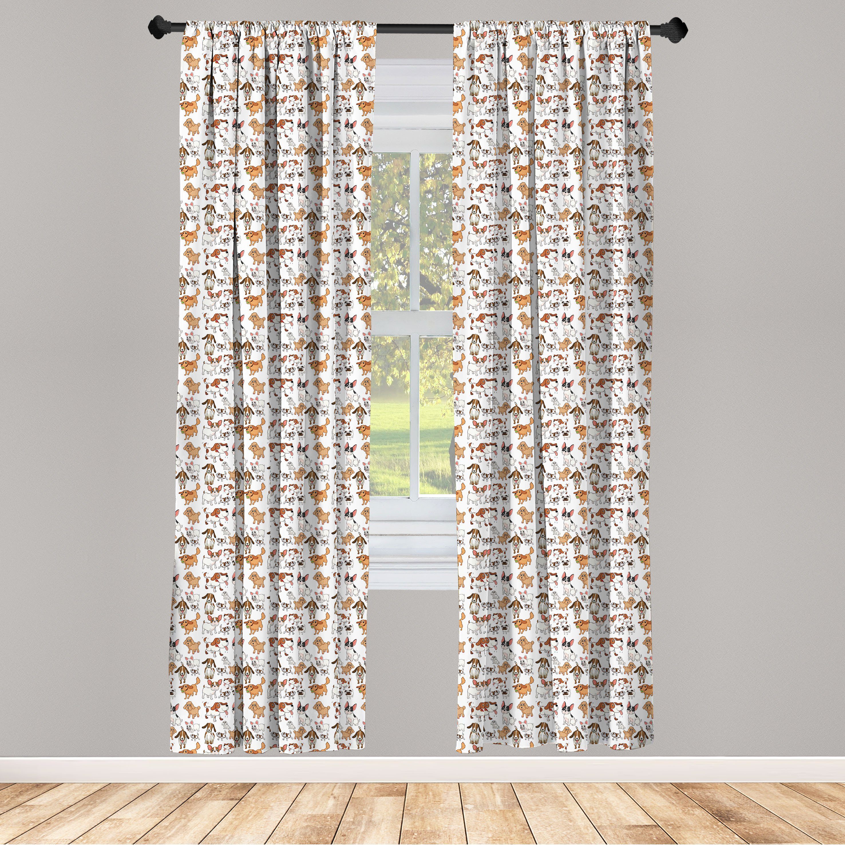 Gardine Vorhang für Wohnzimmer Schlafzimmer Dekor, Abakuhaus, Microfaser, Hundeliebhaber Cartoon Zusammensetzung