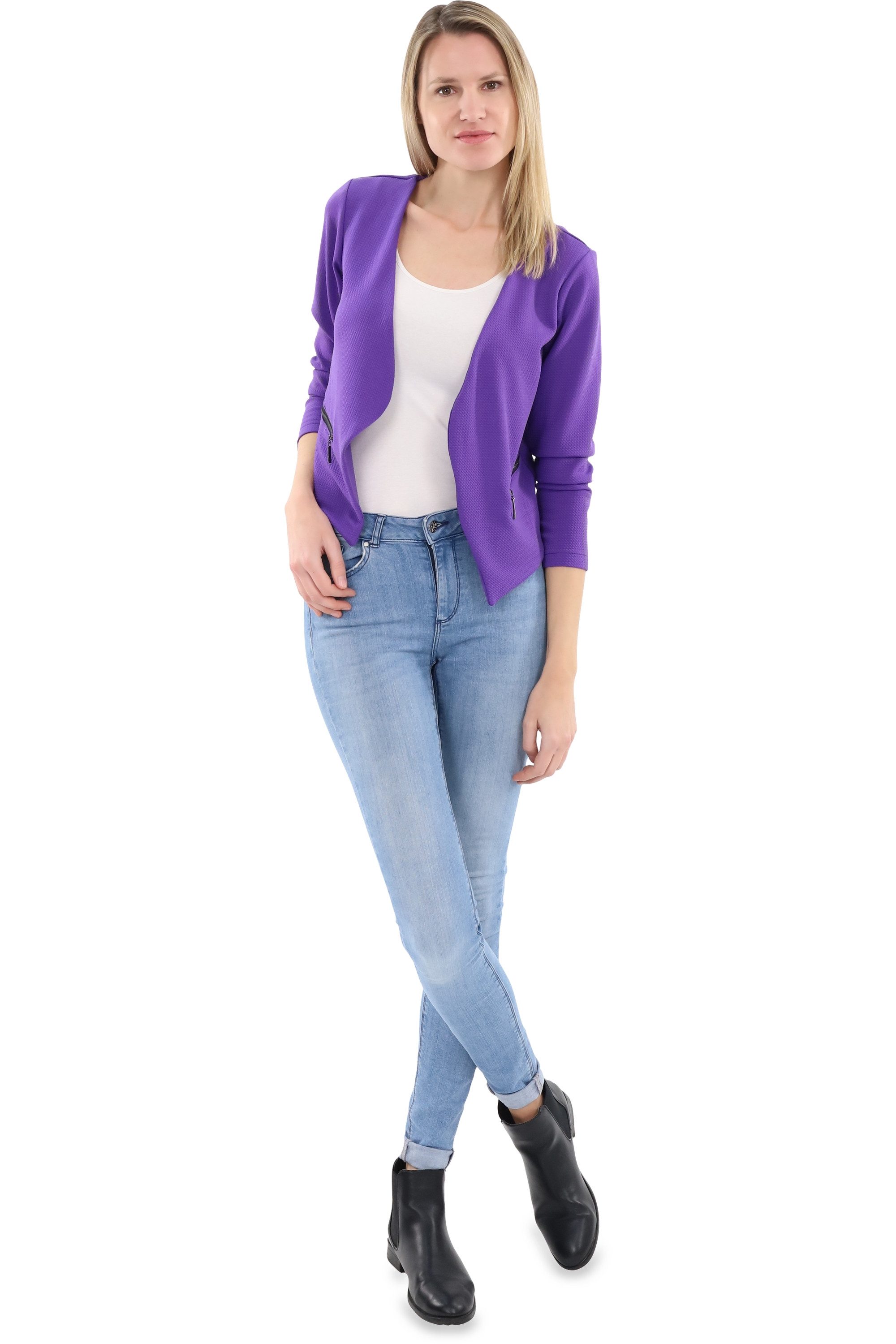 malito more than fashion Jackenblazer malito Damen Blazer ohne Kragen, Sakko im Basic Look, Kurzjacke mit Sweatblazer im Basic-Look