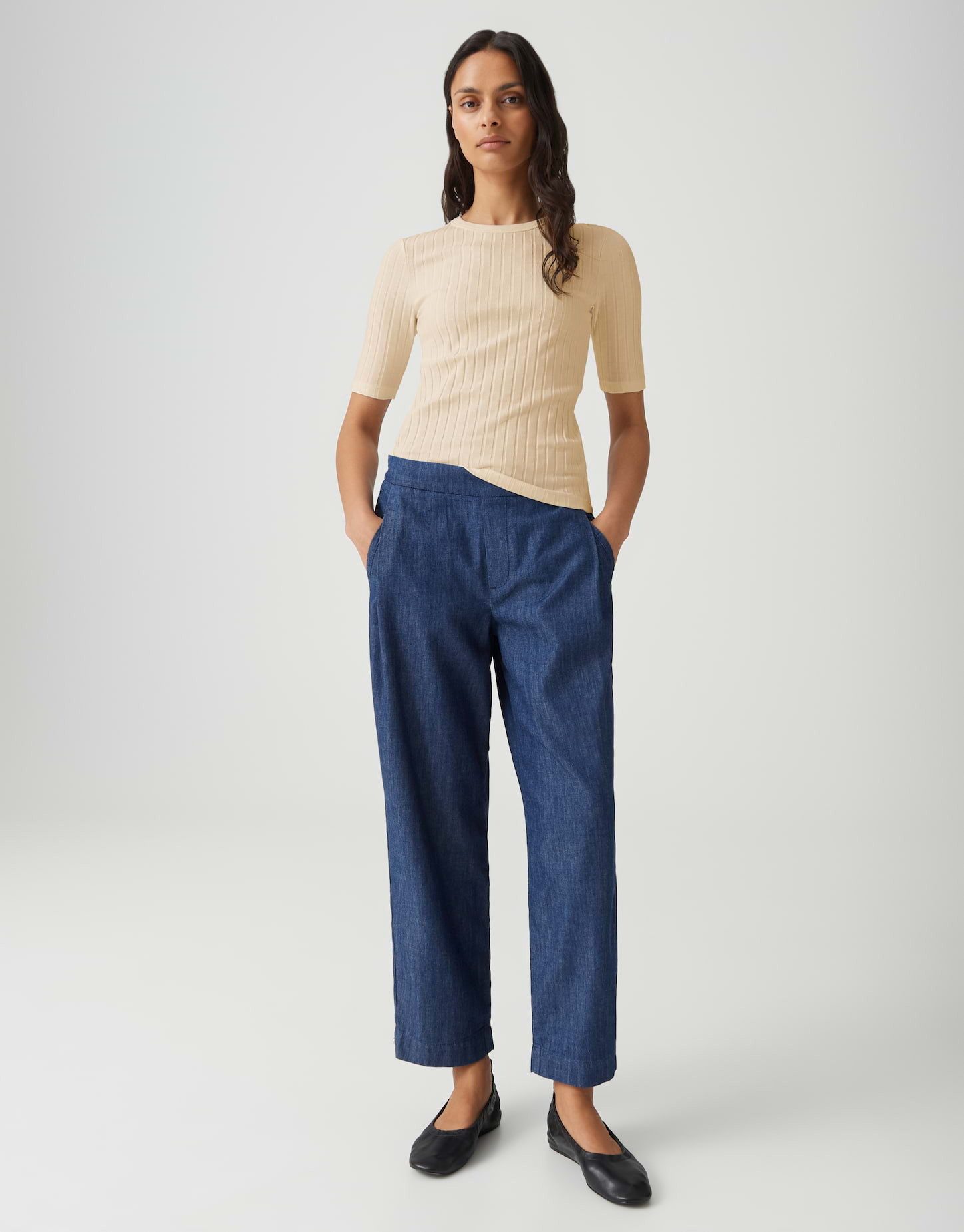 OPUS Kurzarmshirt Basic Rippshirt aus Baumwoll Mix Schmale Passform, Pull-on, elastischer Stoff – Bild 5 von 5