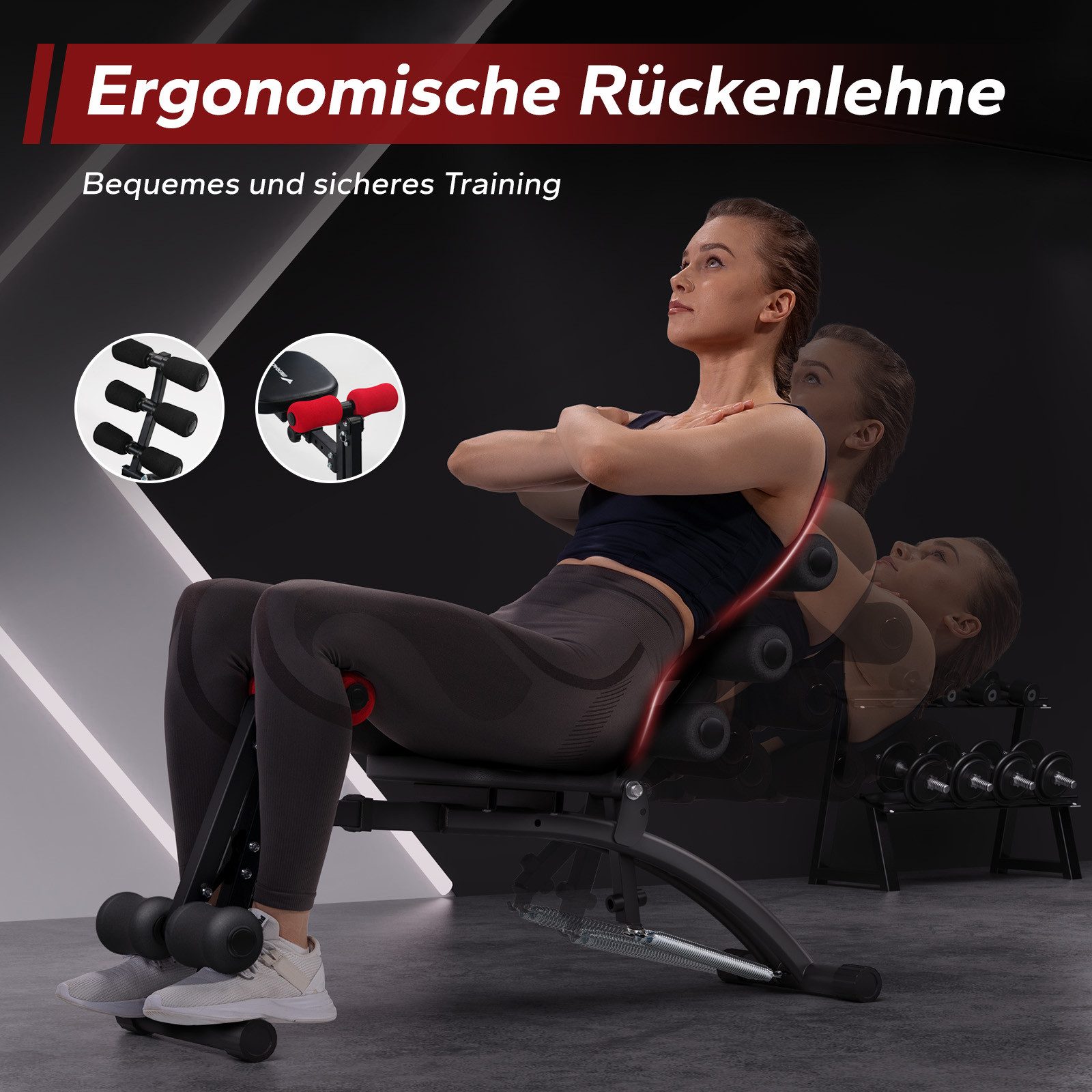 MERACH Bauchtrainer Multi-Function Bauchmuskeltrainer für Zuhause bis 136kg (4-fach verstellbar, klappbar, Stabile Struktur, Ab- und Beinübungen, 1-St., Ergonomisches Design, verstärkte Stahlkonstruktion, extra Polsterung), ideal für Ganzkörpertraining, geeignet für alle Körpergrößen