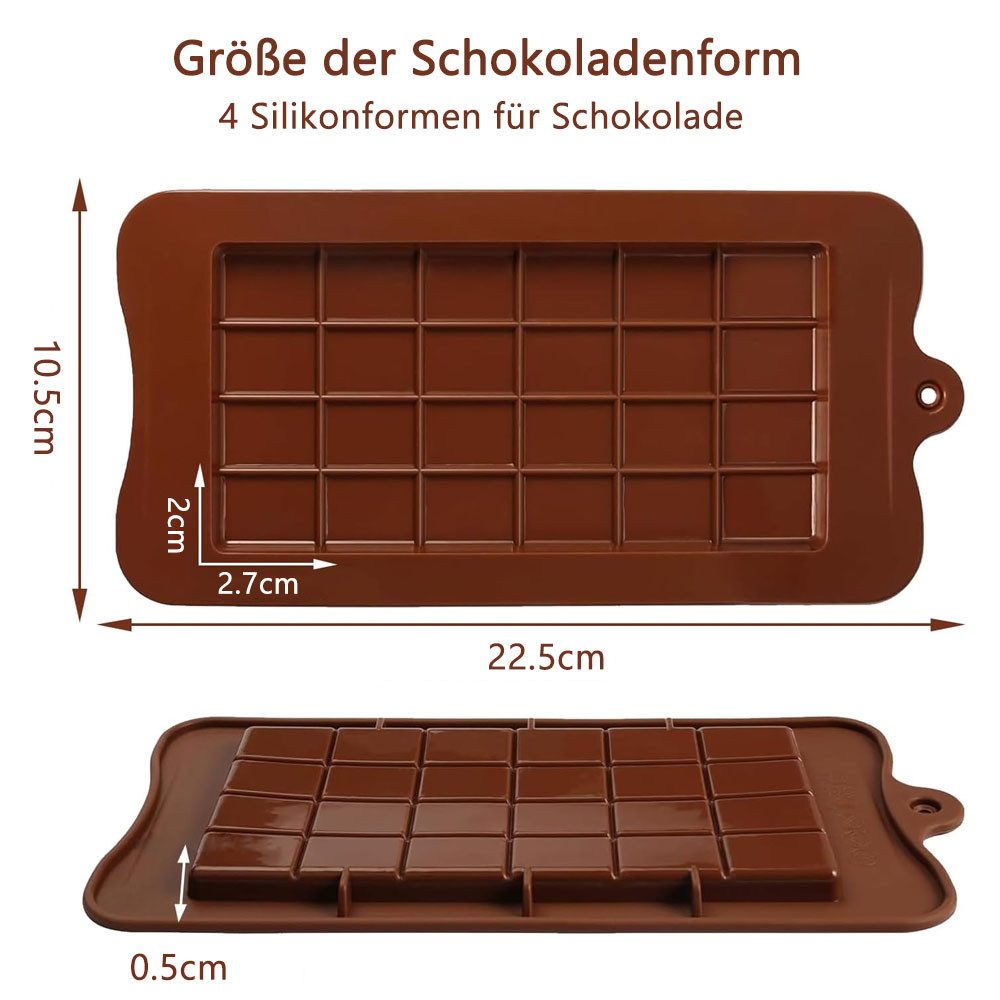 TUWENA Schokoladenform Silicone Schokoladen Silikonform, Brechbare Schokoladenformen, 4 Stück