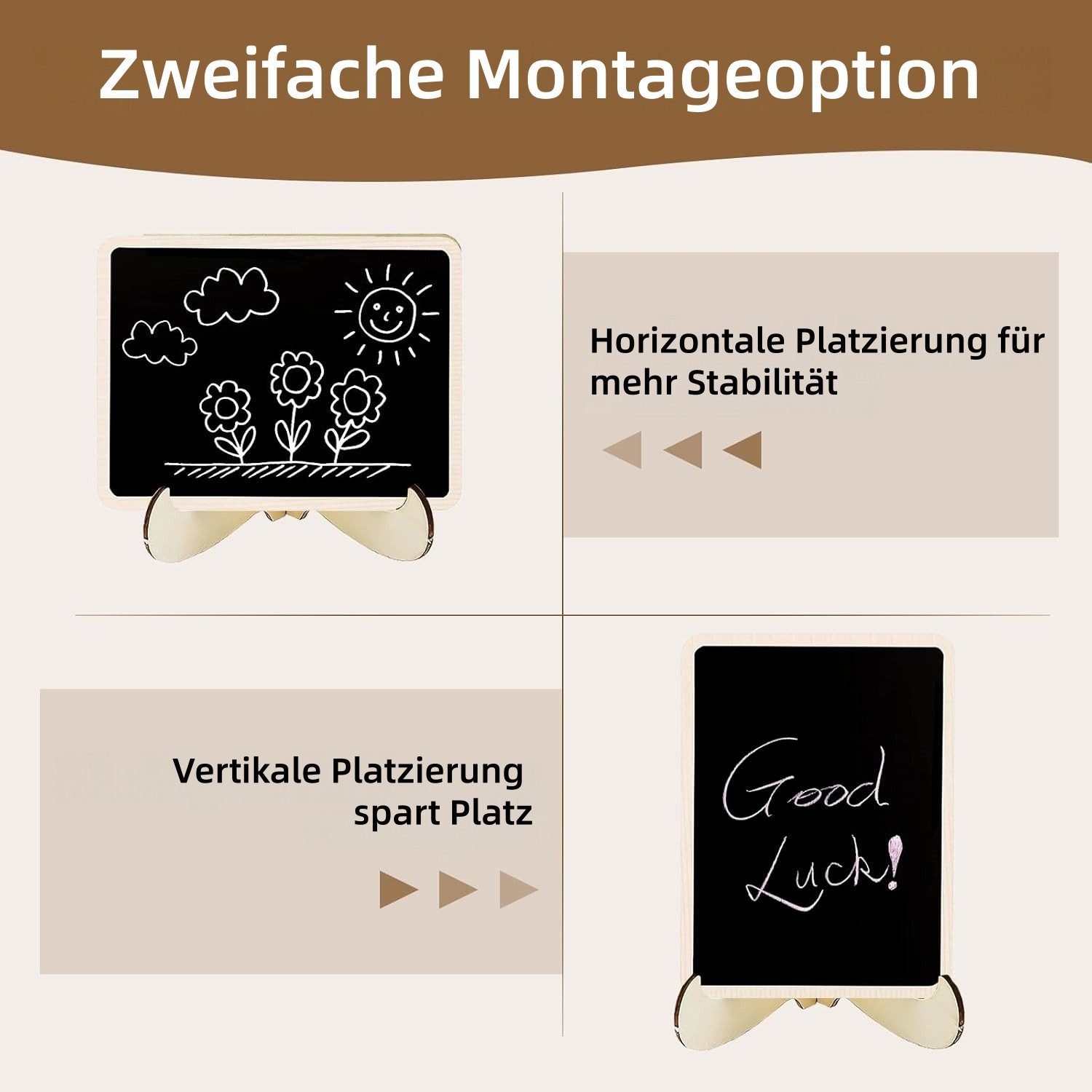 FOUORTUNATE-BEE Standtafel 10er Set kleine Tafeln mit Ständer für Hochzeit, Buffet & Schilder, (10-tlg), Mini-Tafeln mit Ständer für Tischkarten, Medaillen & DI – Bild 5 von 5