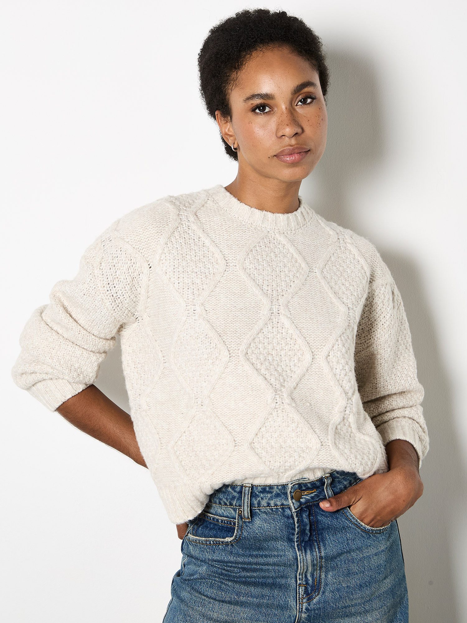 Apricot Strickpullover Rundhalspullover mit Zopfmuster günstig online kaufen