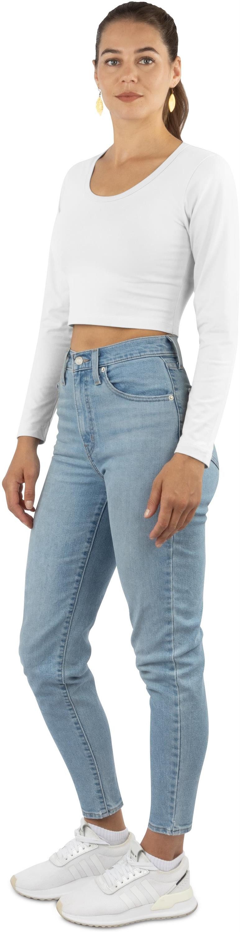 Janice Langarmshirt 3 x Damen crop Langarmshirt Nerja Kurzer Pullover aus Baumwolle