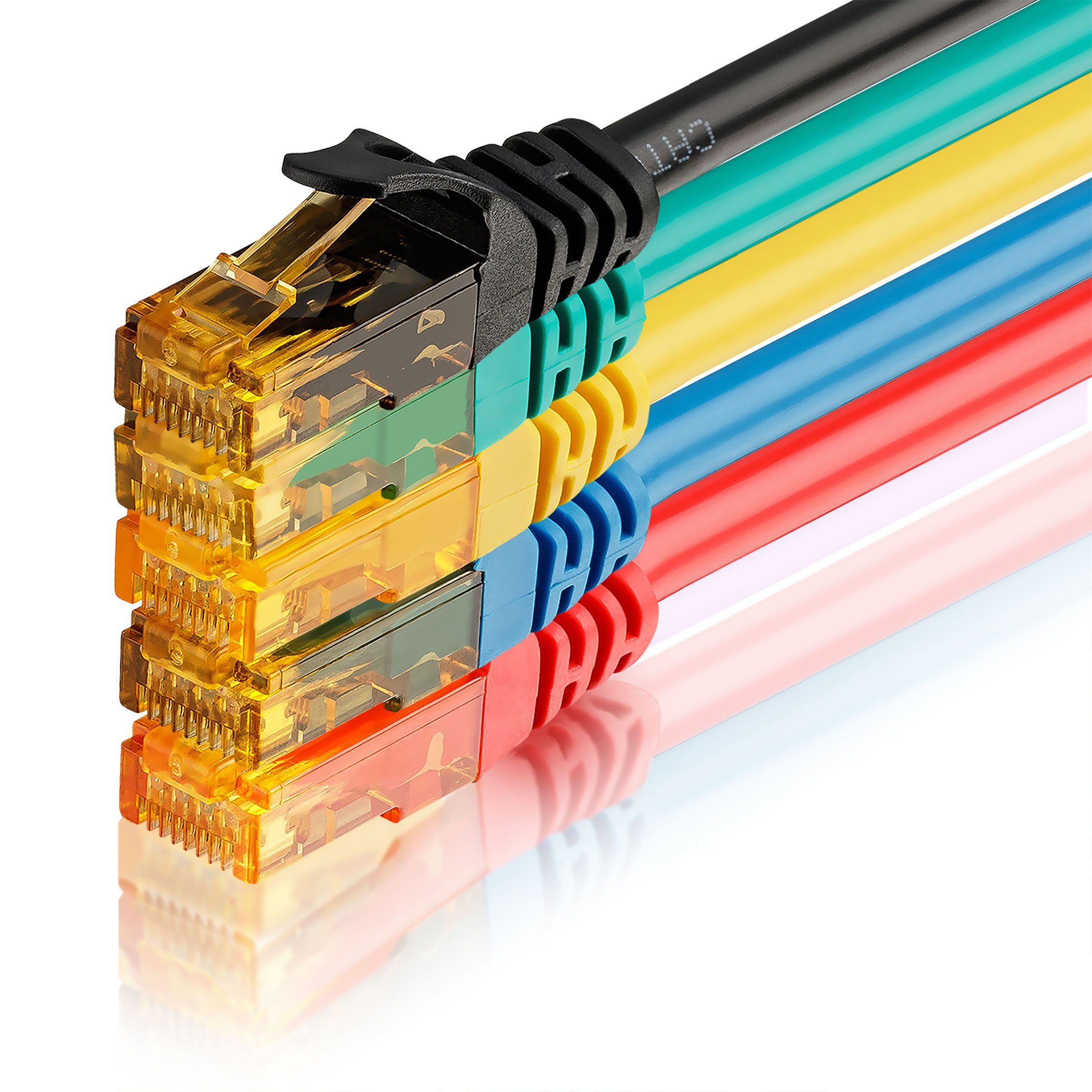 SEBSON 5x Ethernet Kabel Gigabit Netzkabel, Gelb, 1000Mbit/s cm) Grün, 6 Blau, LAN Rot (50 CAT 0,5m - Patchkabel Schwarz
