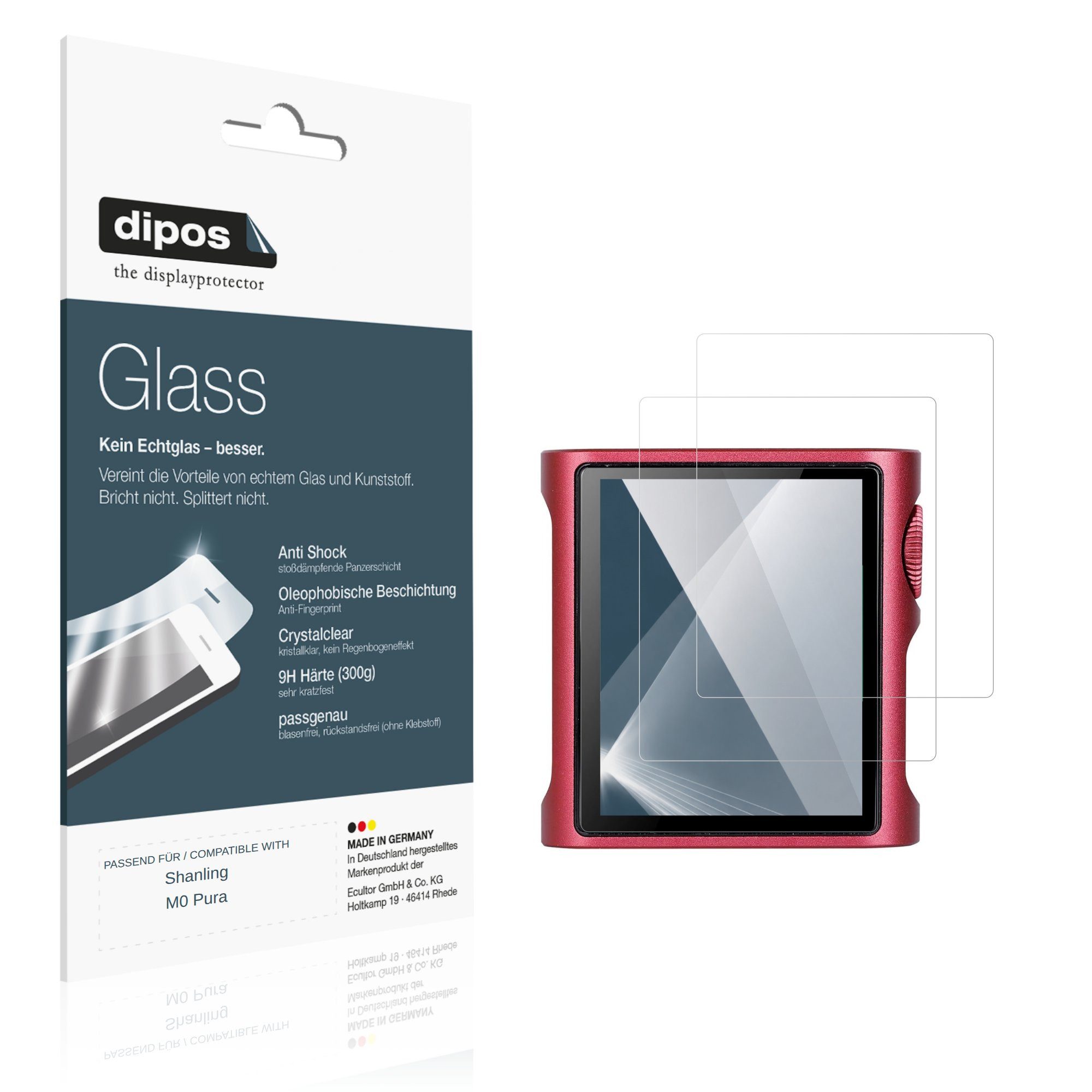 dipos Displayschutzfolie Schutzfolie für Shanling M0 Pura, 2 Stück, Displayschutz Schutz Folie Made in Germany