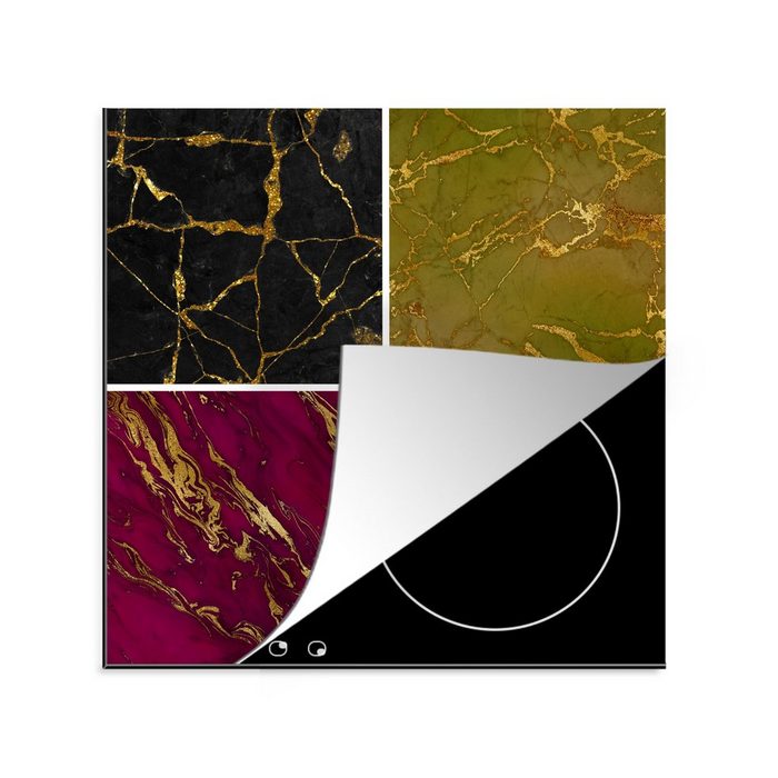 MuchoWow Herdblende-/Abdeckplatte Marmor - Gold - Chic Vinyl (1 tlg) Ceranfeldabdeckung Arbeitsplatte für küche
