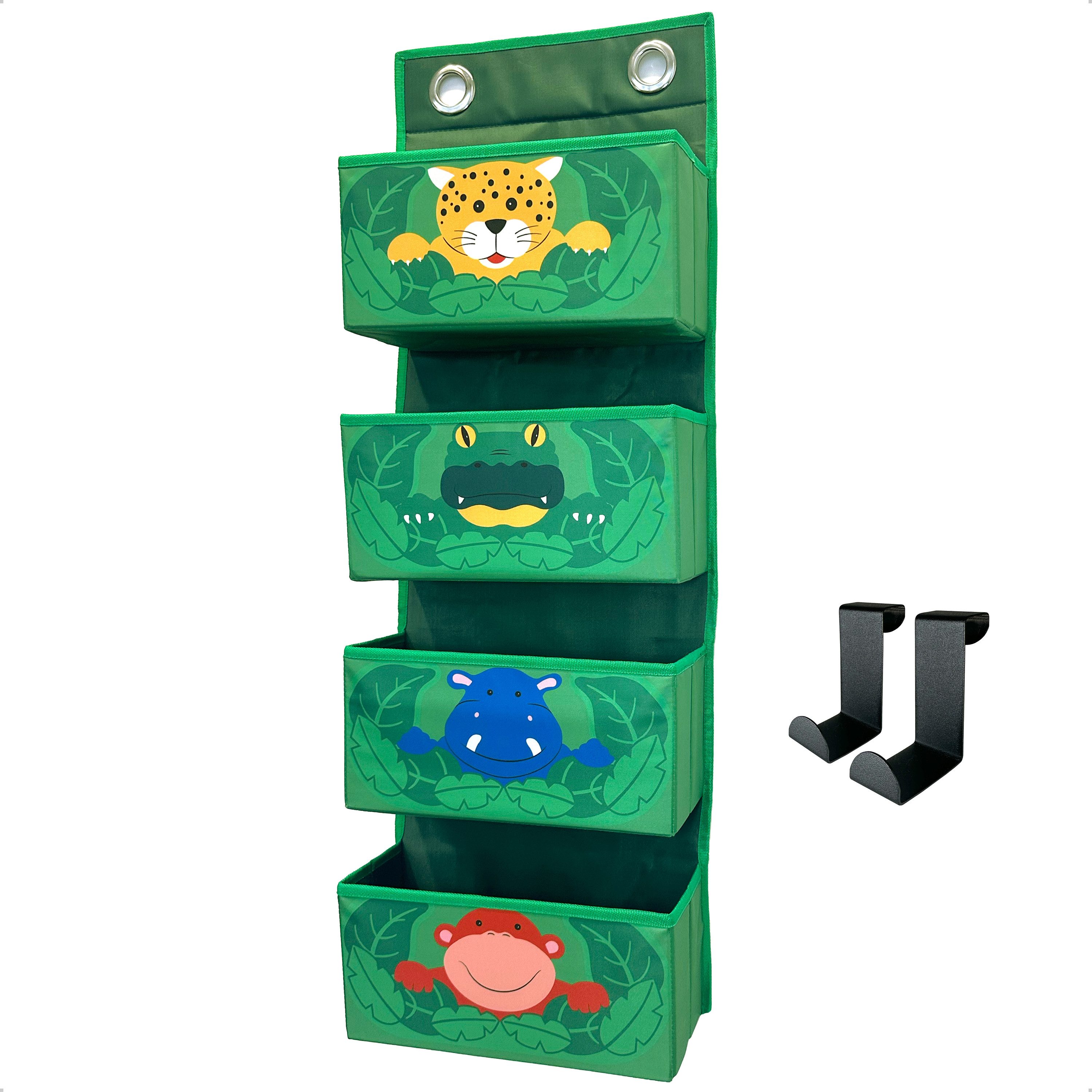 WIESEN.design Hängeaufbewahrung Hängeorganizer Kinder DSCHUNGEL mit passenden Türhaken (Wickelorganizer, Hängeregal Kinderzimmer, Kuscheltieraufbewahrung, Stofftier Aufbewahrung Kuscheltiere, Türorganizer Kinder), gratis Versand