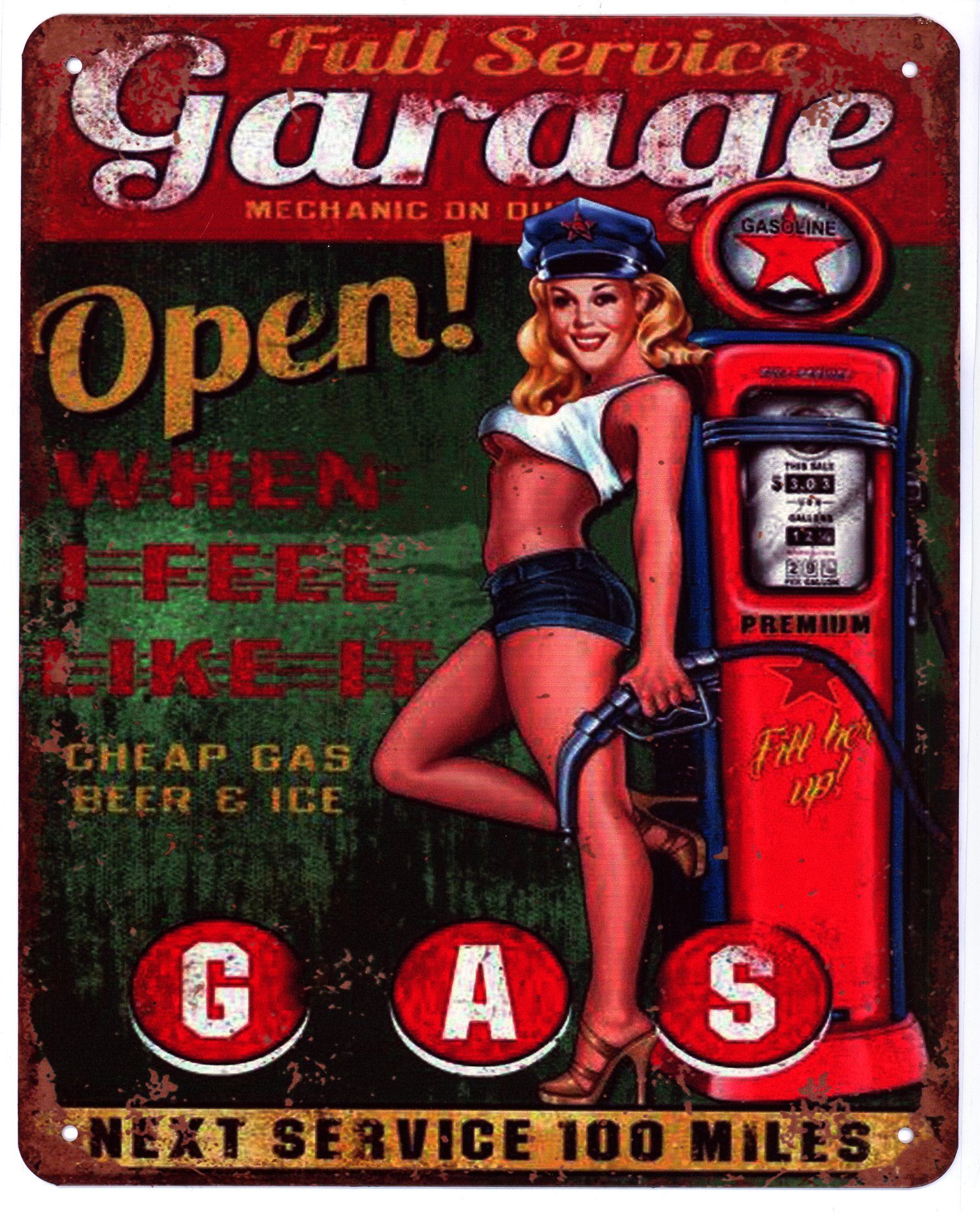 Metallschild Blechschild Full Service Garage GAS Tankstelle