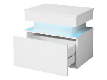 MIRJAN24 Nachttisch 1S Glossa (mit Schublade), mit blauer LED-Beleuchtung