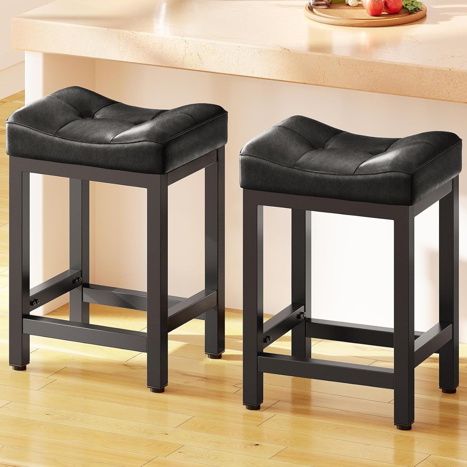 Dripex Barhocker 64cm Leder-Barhocker, schwarz, mit Metallgestell günstig online kaufen