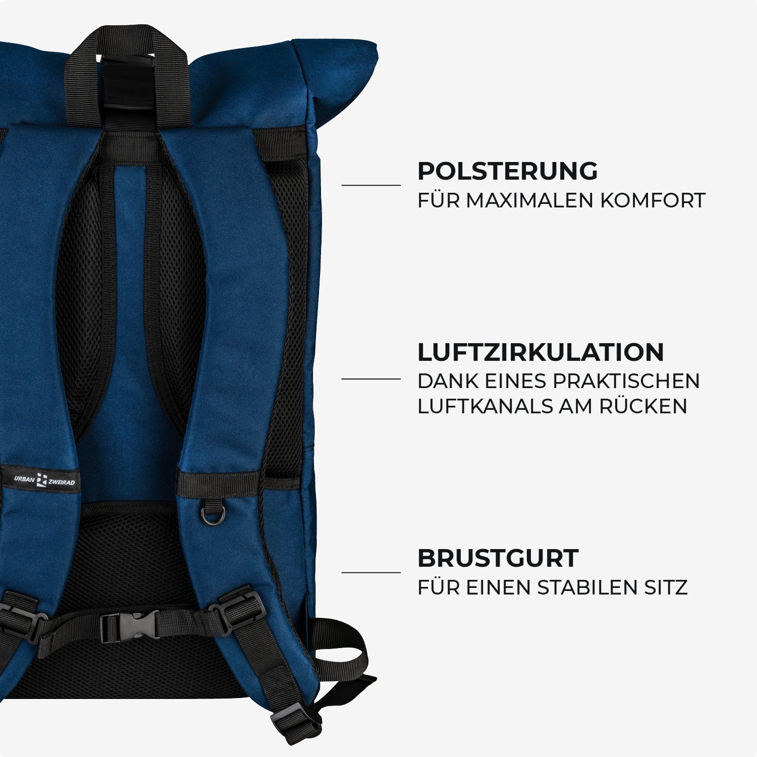 URBAN ZWEIRAD Freizeitrucksack Roll Top Rucksack HYBRID 31l Fahrradrucksack wasserabweisend – Bild 5 von 5