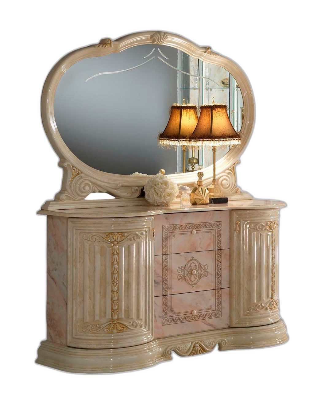 Xlmoebel Sideboard Antik Design Spiegel aus Massivholz für den Wohnraum (Sideboard mit Spiegel, 2 St., Sideboard mit Spiegel), Hergestellt in Europa