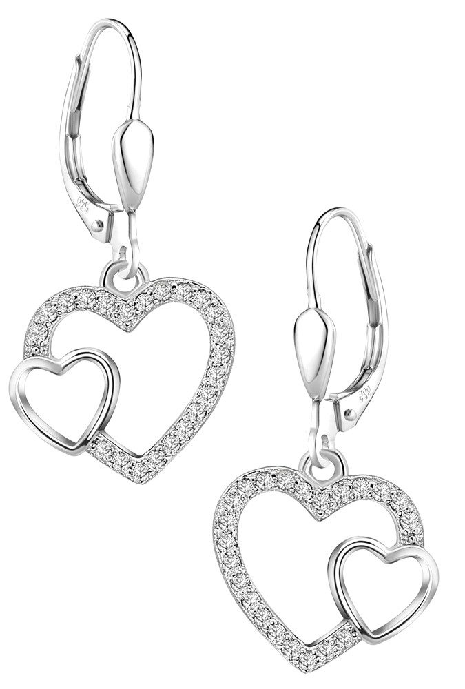 Limana Paar Ohrhänger Damen Frauen 925 Silber Creolen Brisur Herz hängende Ohrringe (Schmuck inkl. Schmuckdose), Herzohrringe Liebesgeschenk Liebe Geschenk für Ehefrau Freundin Mutter