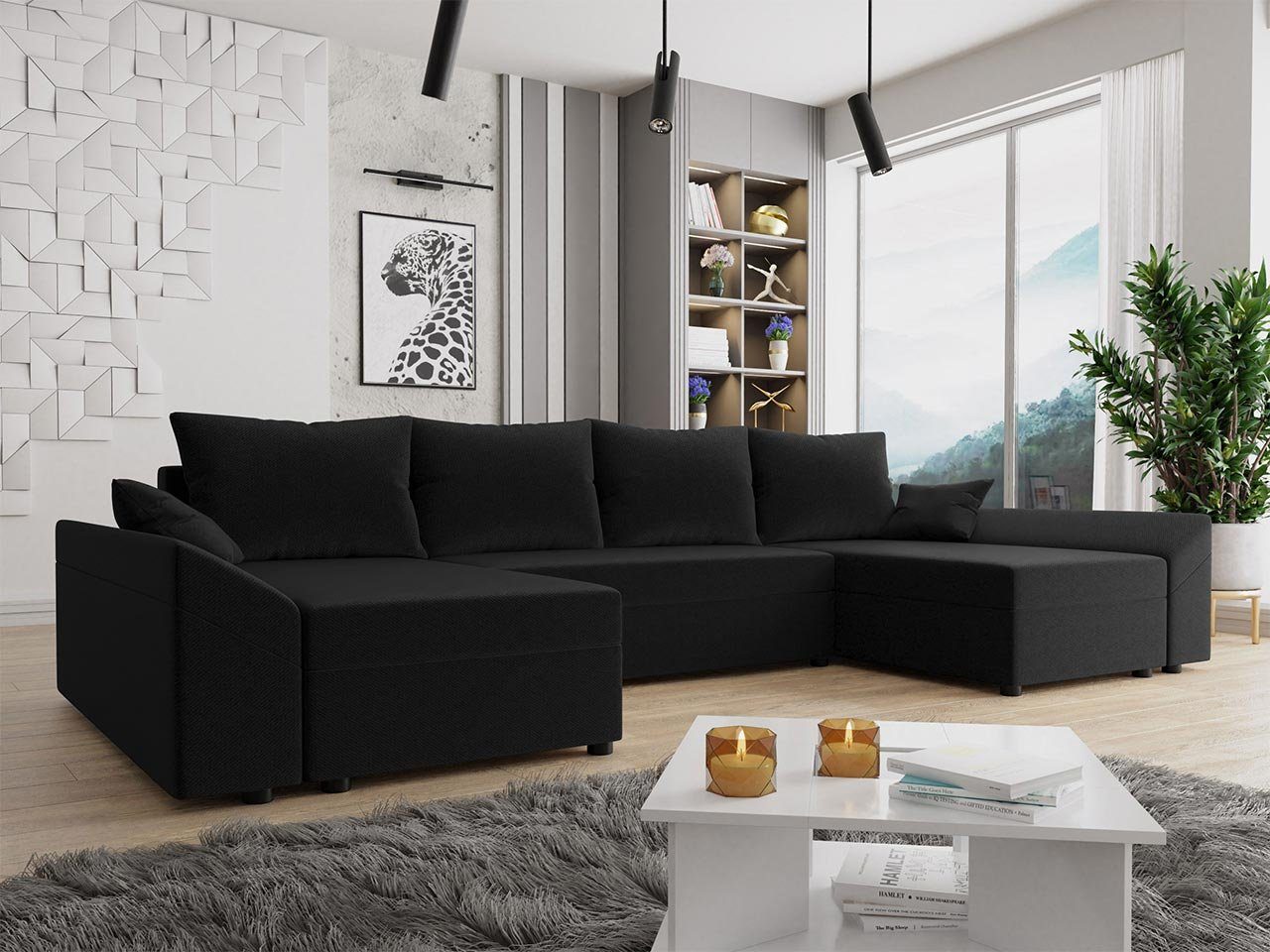 U Schlaffunktion U-Form Eckcouch, mit Bettkasten, Ecksofa MIRJAN24 Lux, und 5 symmetrisches Sofa, Dante Sitzer Wohnlandschaft