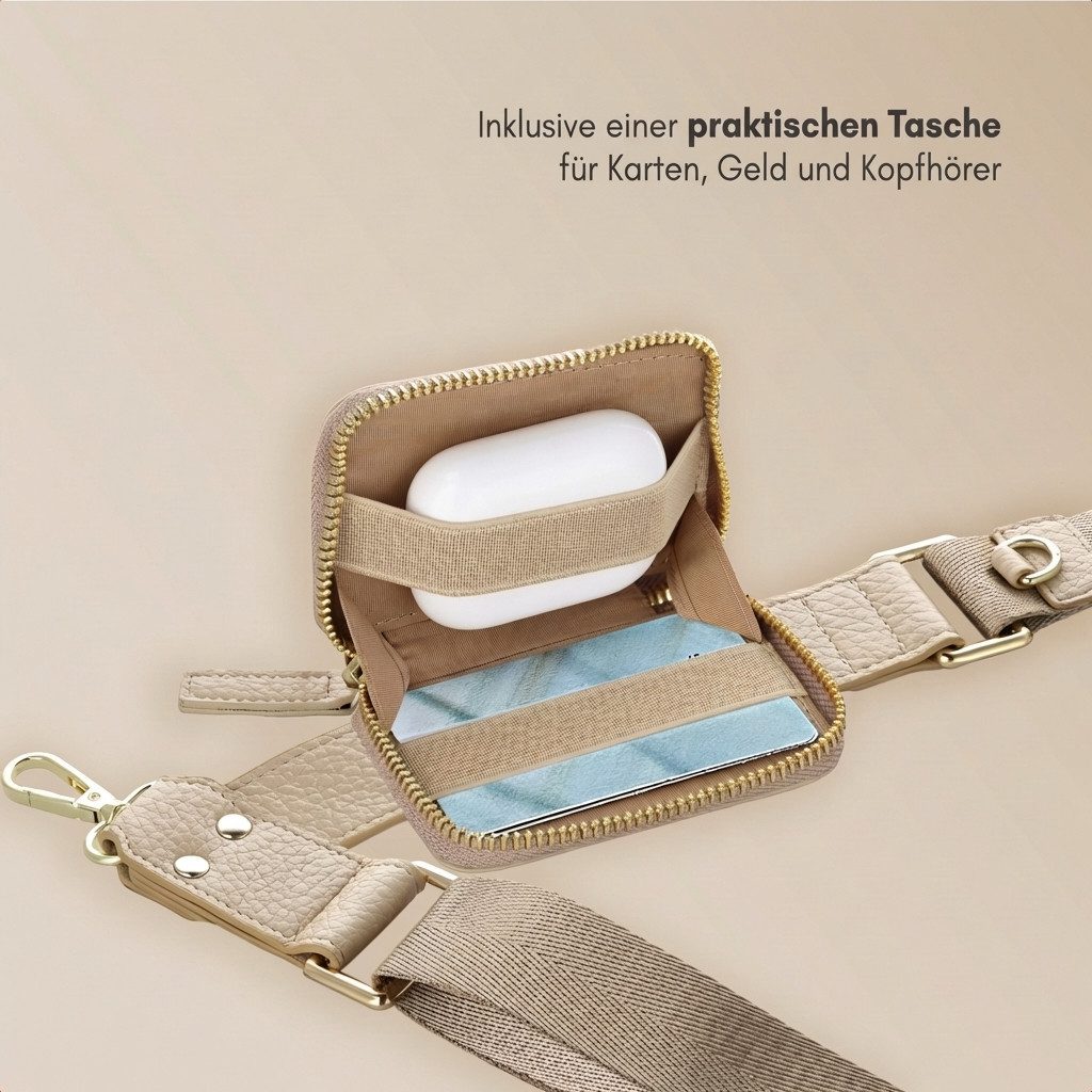 Selencia Smartphone-Tragegurt Selencia Handykette mit kleiner Tasche - Beige, (1-tlg) – Bild 5 von 5