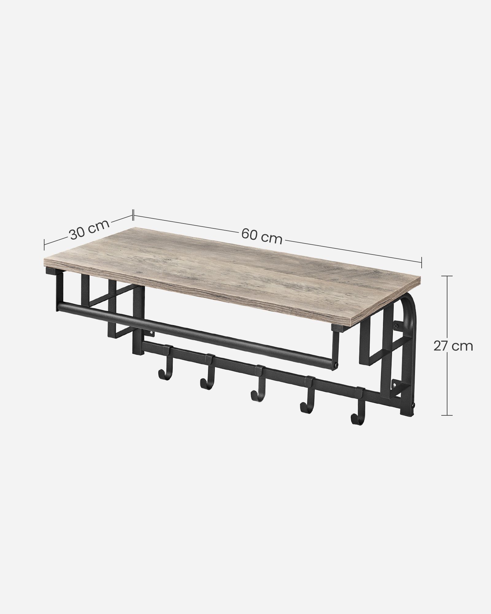 VASAGLE Wandgarderobe, Wandregal mit Haken, Länge günstig online kaufen