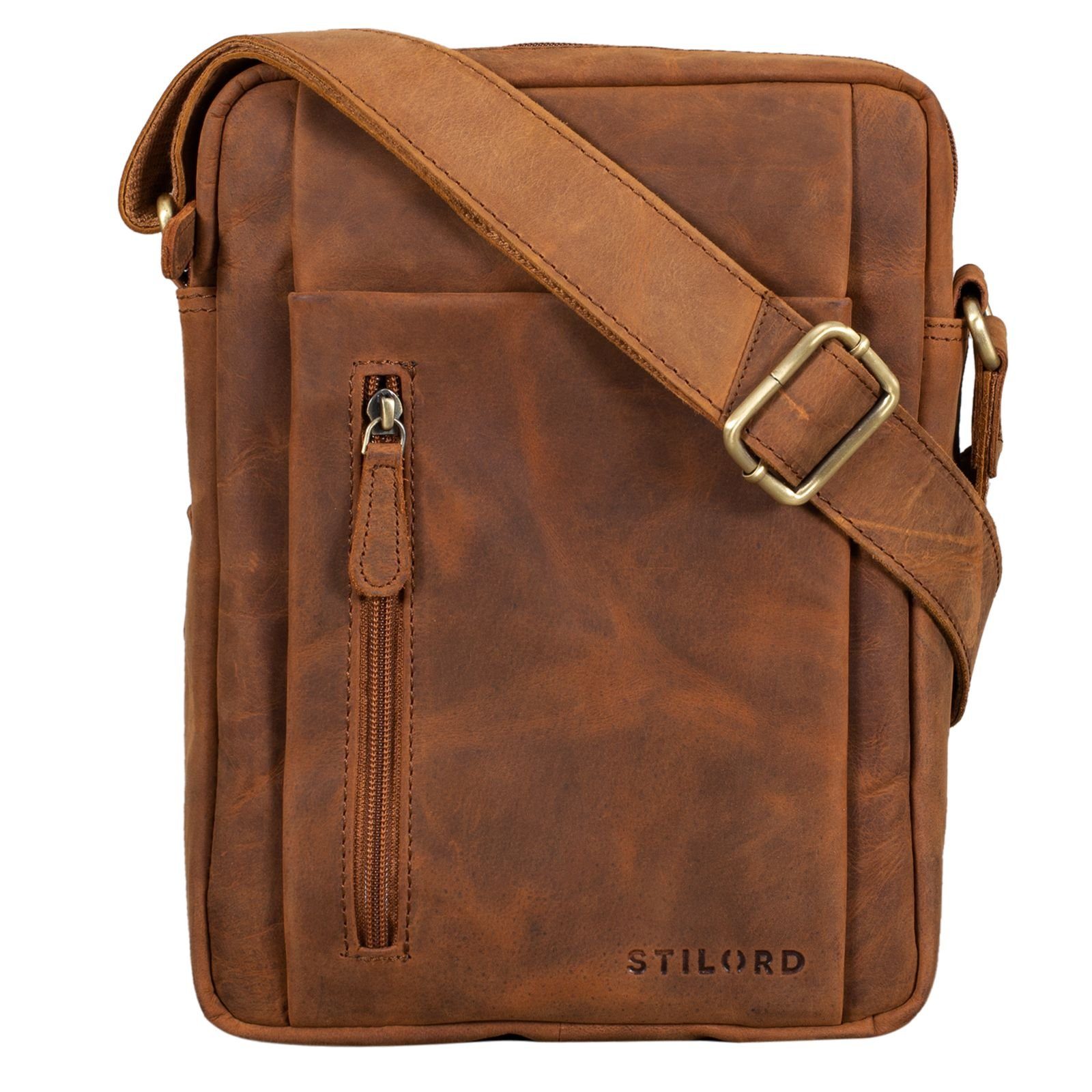 Klein Vintage Bag Leder Tasche dunkelbraun tan - "Irving" STILORD Messenger