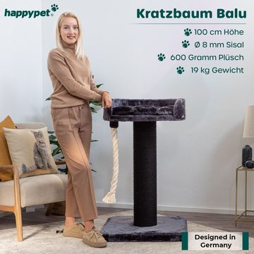 Happypet Kratzbaum BALU, 100 cm hoch, Dicker Stamm 18 cm, inklusive Spieltau